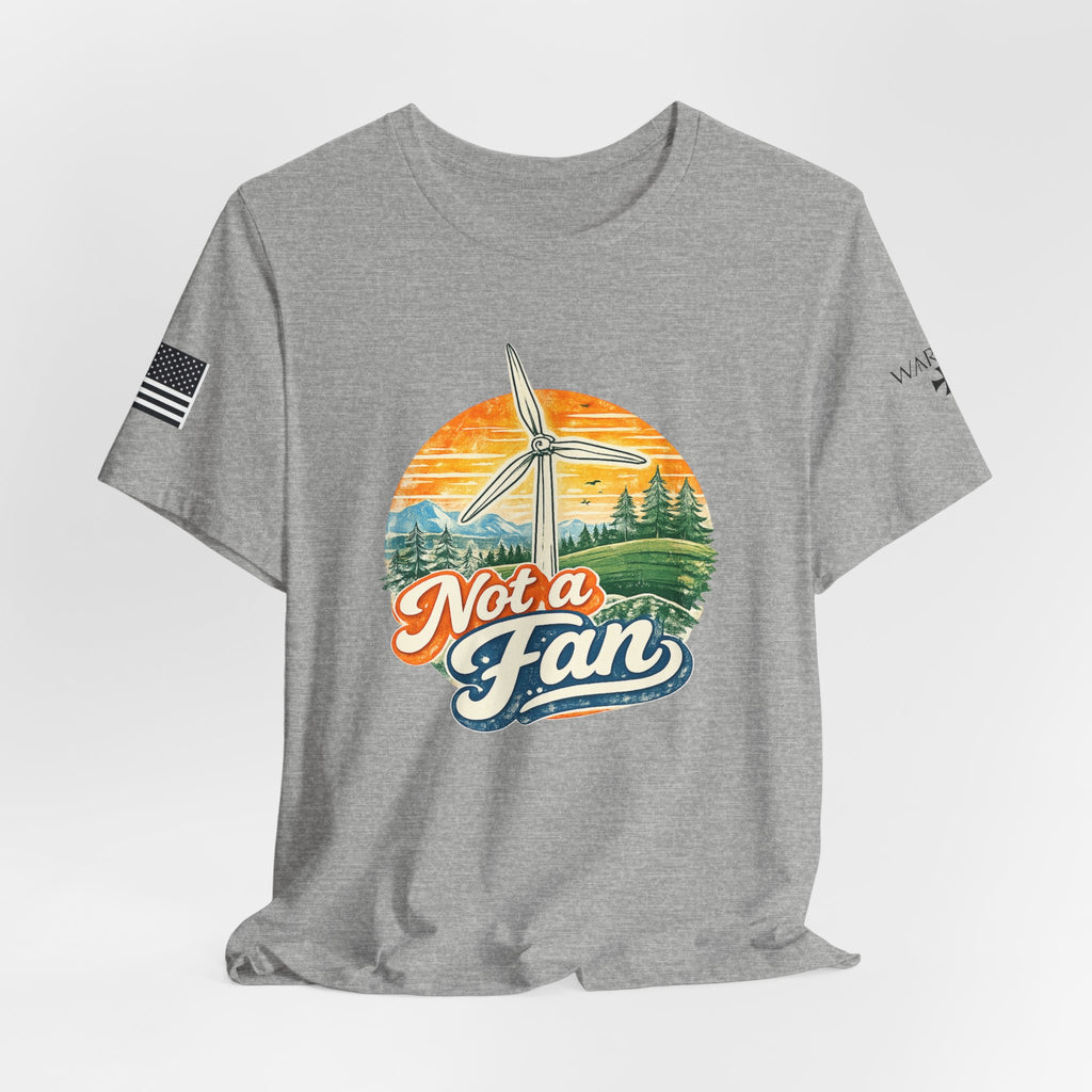 Not a Fan Wind Turbine T-Shirt — Retro Sunset Eco Humor Tee