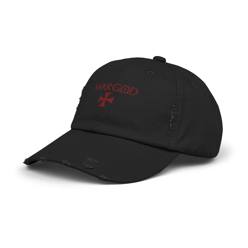 WARGOD Distressed Black Cap — Vintage Red Cross Logo