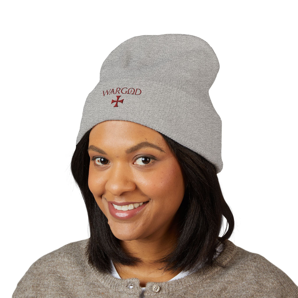 WARGOD Embroidered Cuffed Beanie — Minimal Cross Knit Hat