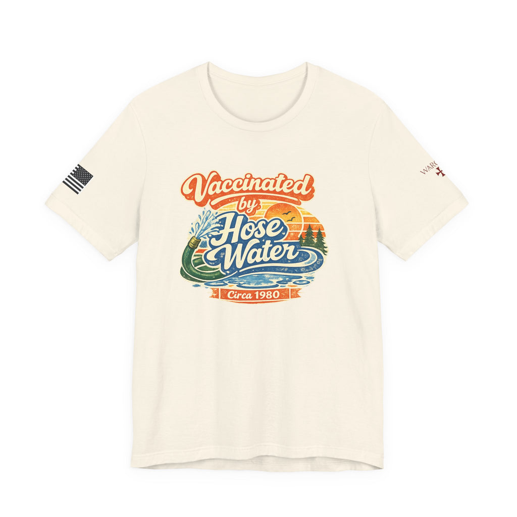 Vaccinated by Hose Water T-Shirt — Retro Beach Surf Tee (Circa 1980)