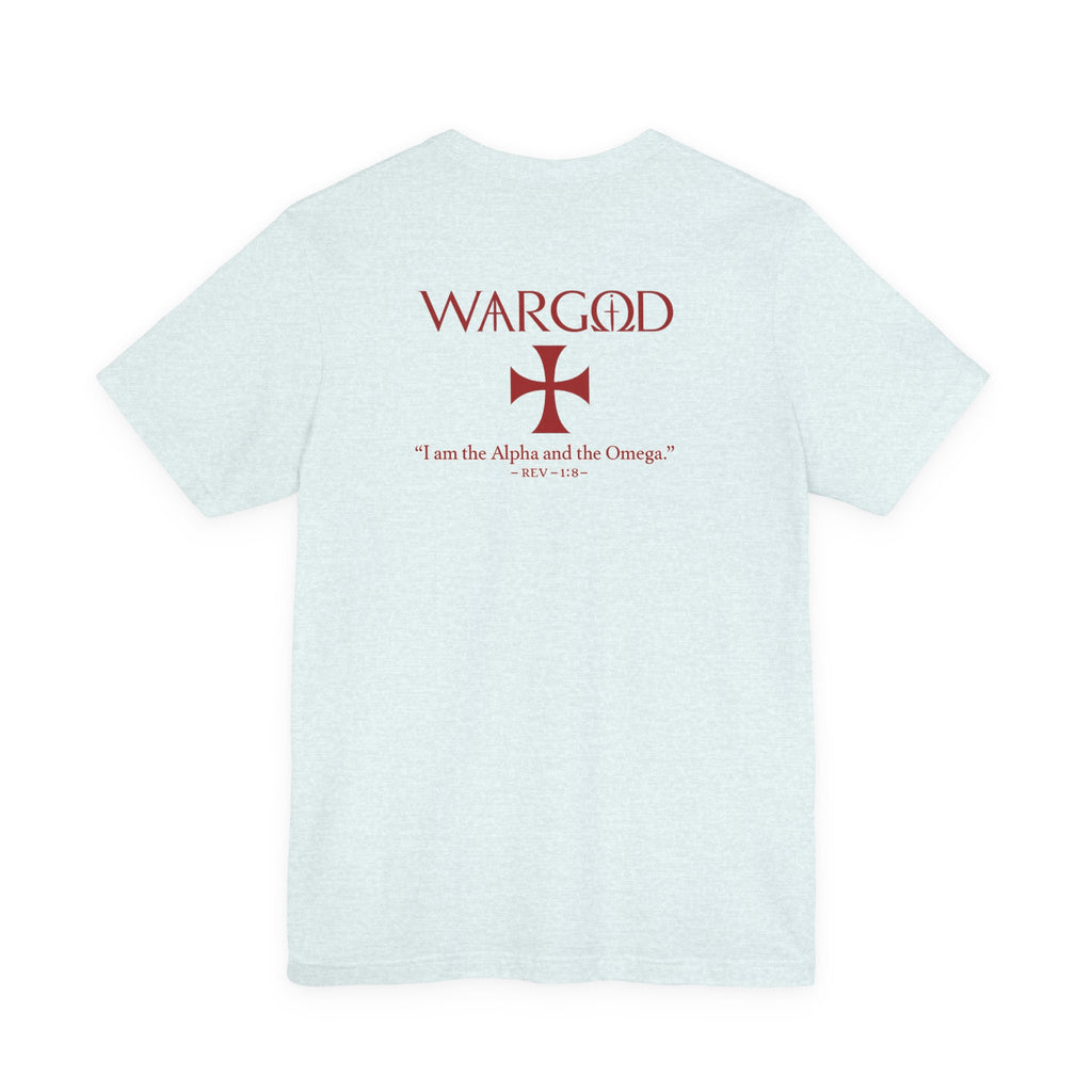 Wargod Cross Tee — "I am the Alpha and the Omega" Christian Graphic T‑Shirt