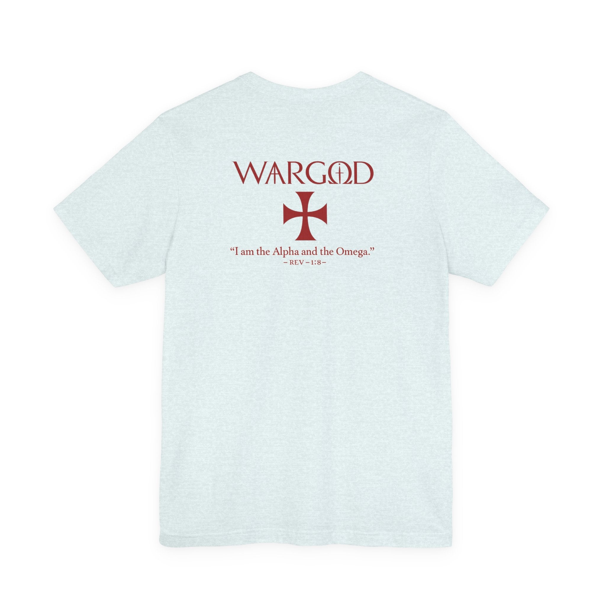 Wargod Cross Tee — "I am the Alpha and the Omega" Christian Graphic T‑Shirt