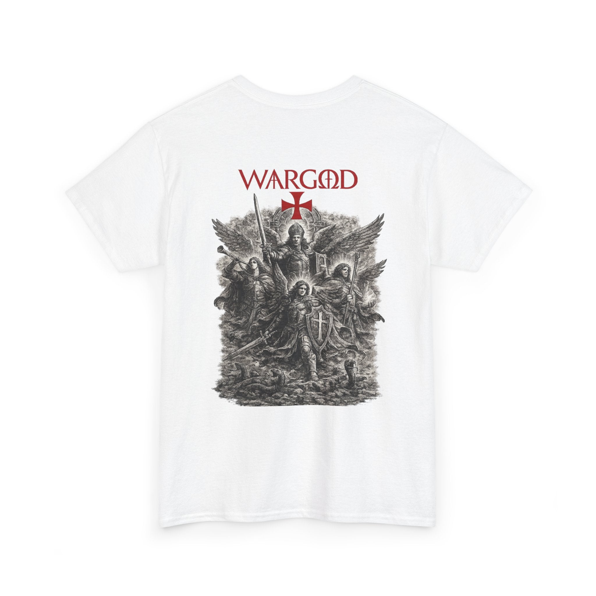 Band Tee — "WARGOD" Gothic Cross Archangel Graphic T-Shirt