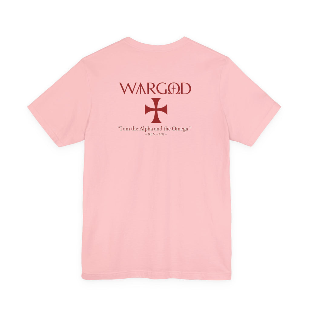 Wargod Cross Tee — "I am the Alpha and the Omega" Christian Graphic T‑Shirt