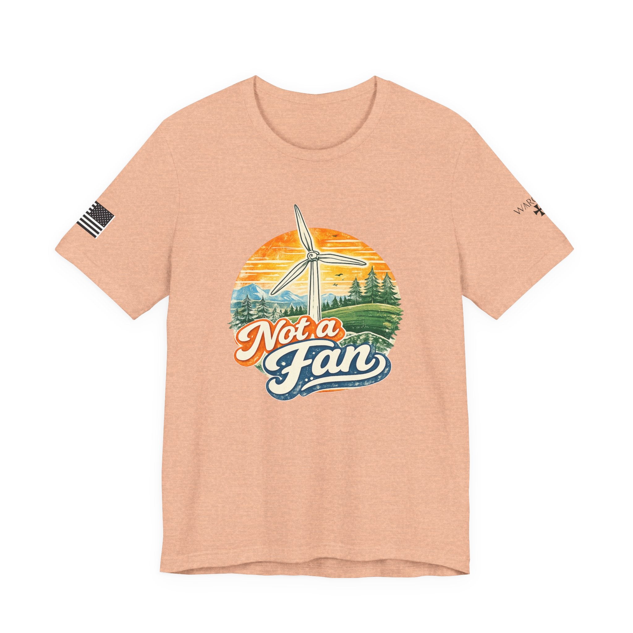 Not a Fan Wind Turbine T-Shirt — Retro Sunset Eco Humor Tee