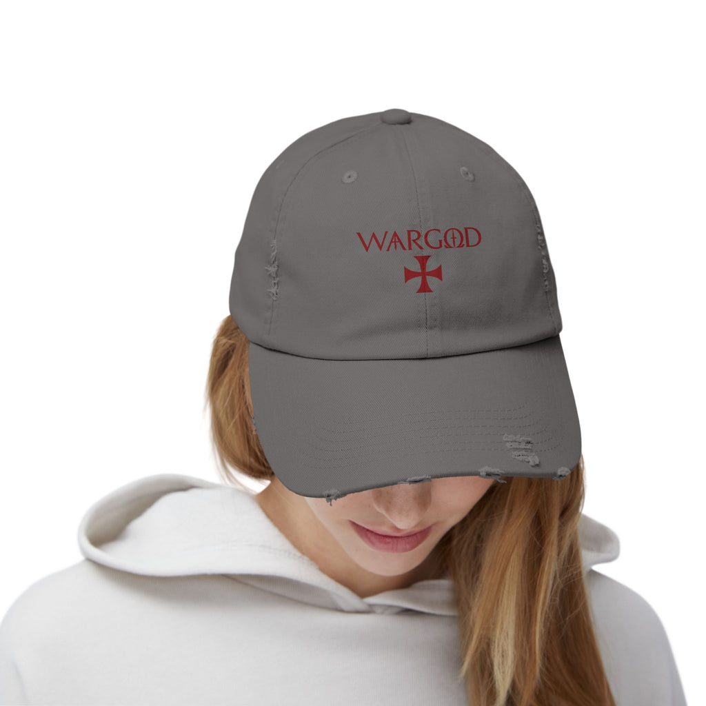 WARGOD Distressed Black Cap — Vintage Red Cross Logo