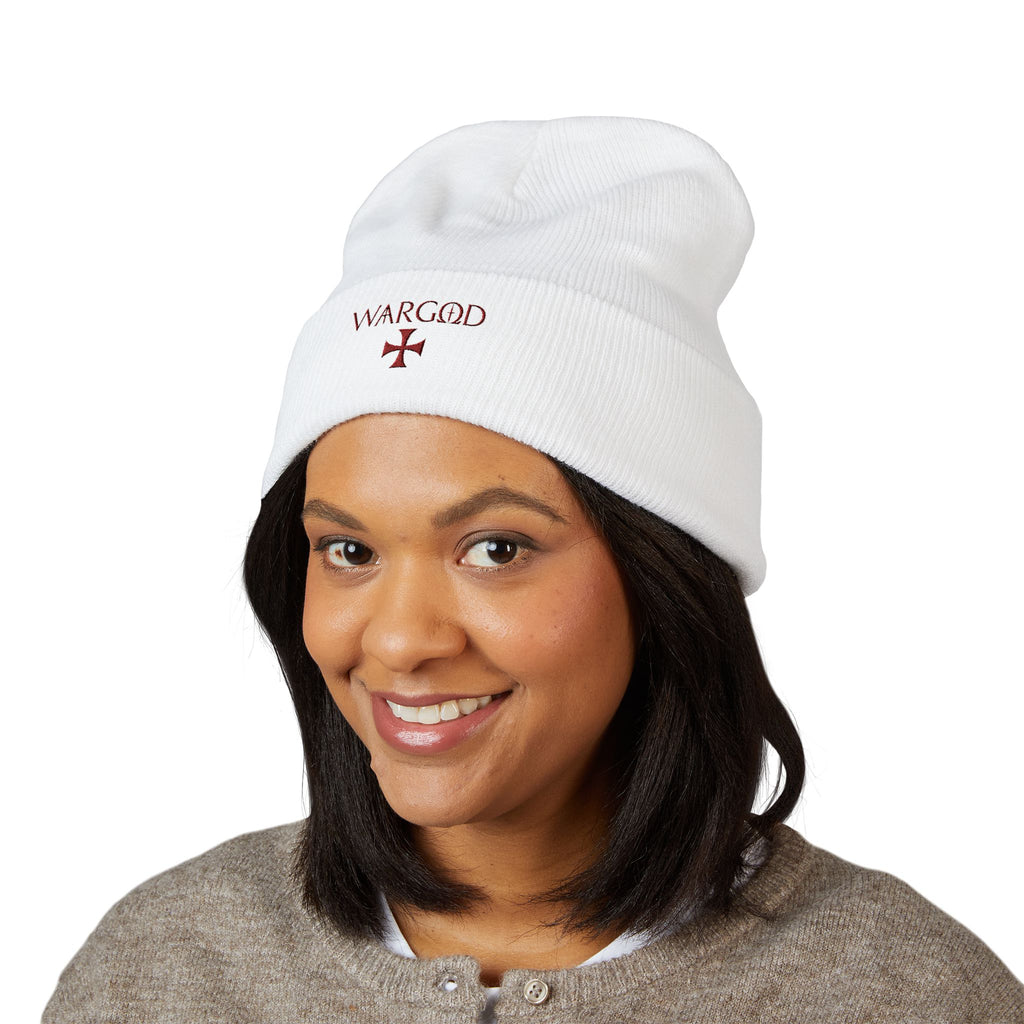 WARGOD Embroidered Cuffed Beanie — Minimal Cross Knit Hat