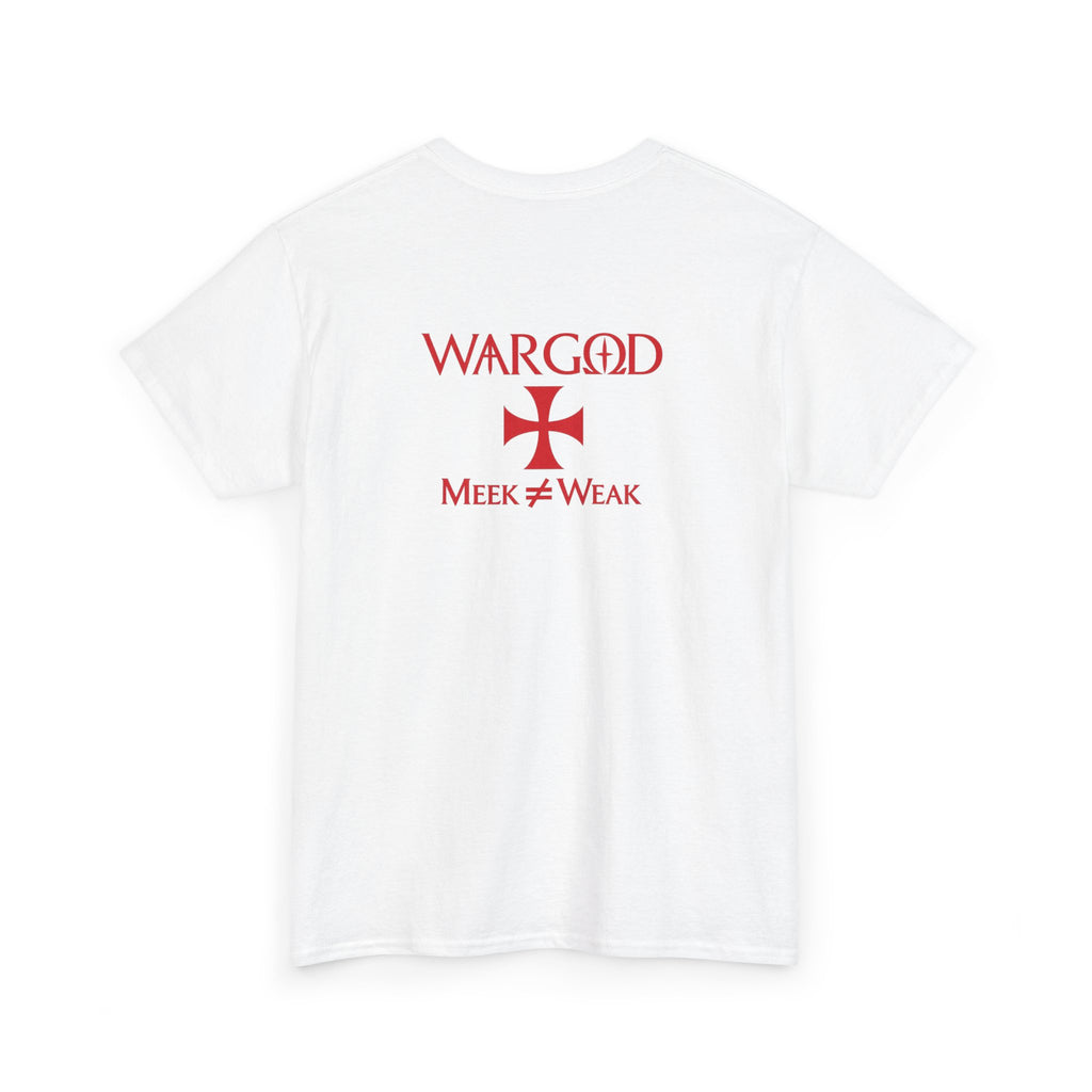 WARGOD "Meek ≠ Weak" Tee — Minimalist Red Cross Graphic T-Shirt
