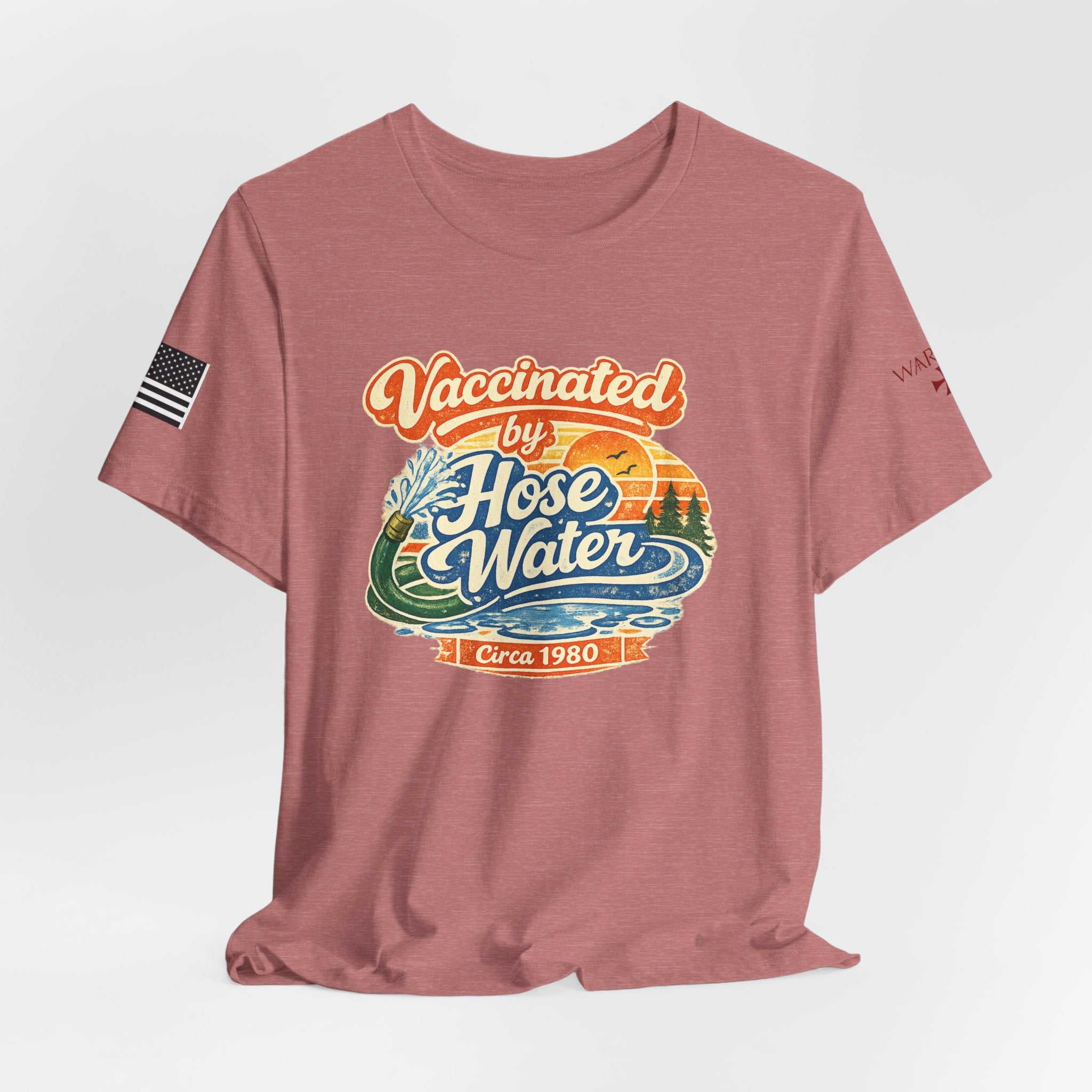Vaccinated by Hose Water T-Shirt — Retro Beach Surf Tee (Circa 1980)