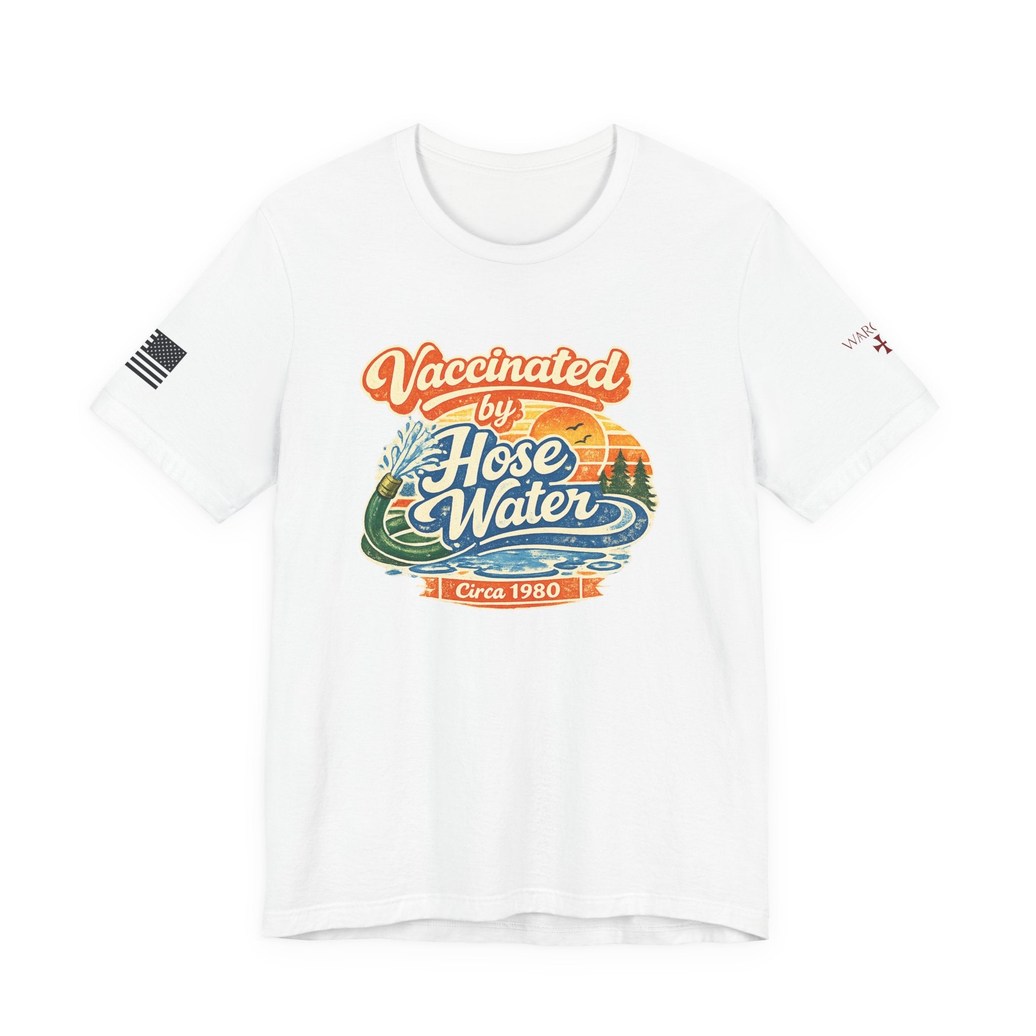Vaccinated by Hose Water T-Shirt — Retro Beach Surf Tee (Circa 1980)