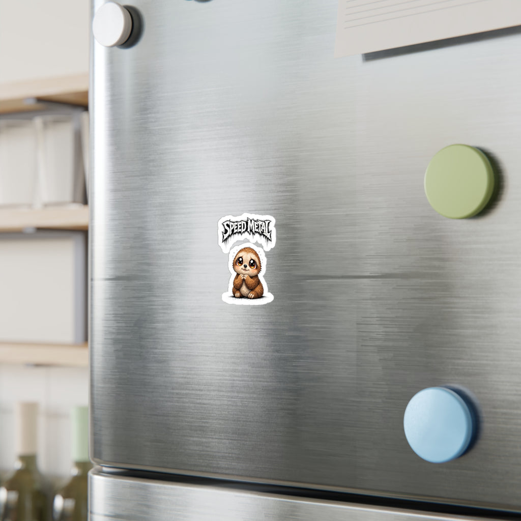 Speed Metal Sloth Kiss-Cut Vinyl Sticker — Cute Heavy Metal Decal for Laptops, Water Bottles & Cars