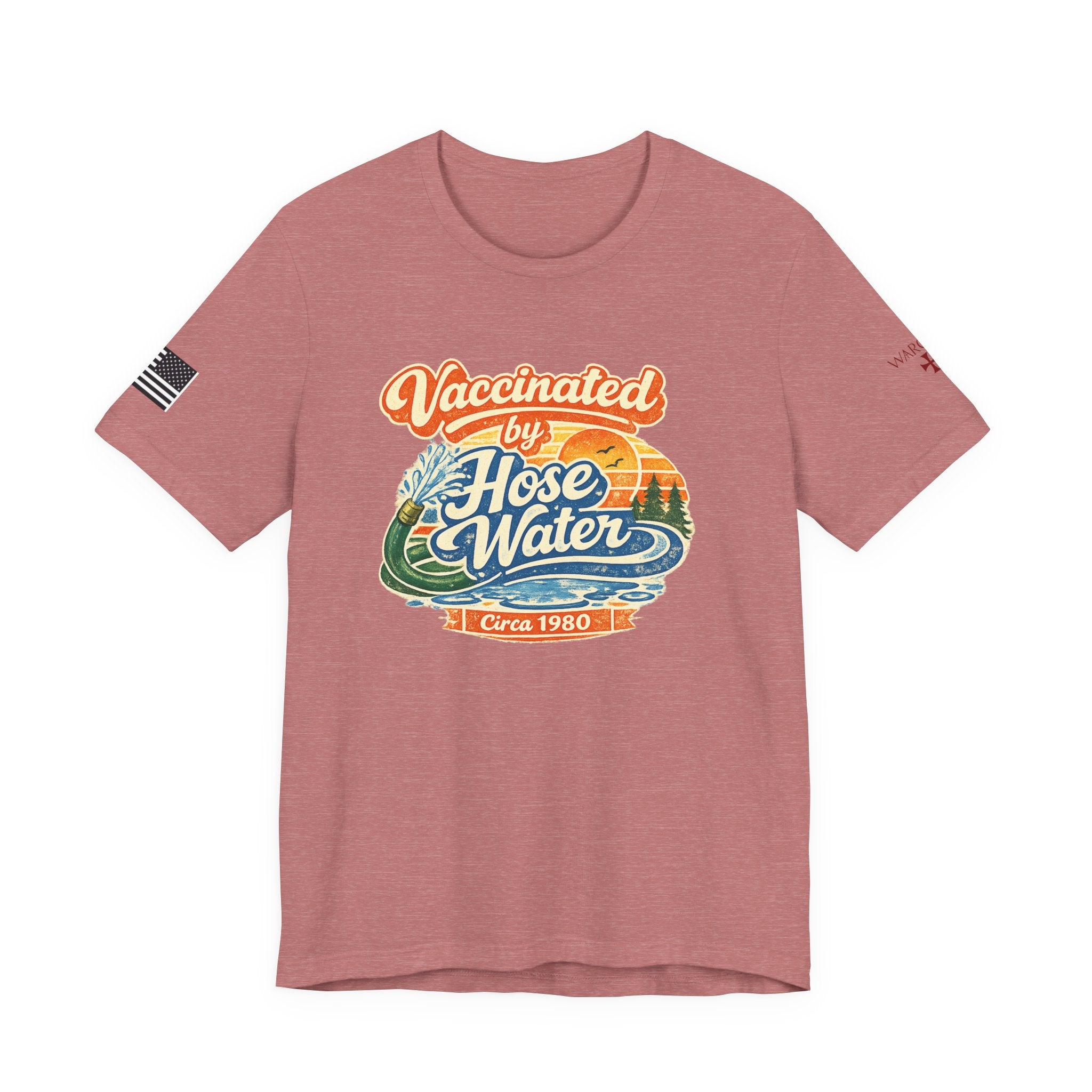 Vaccinated by Hose Water T-Shirt — Retro Beach Surf Tee (Circa 1980)