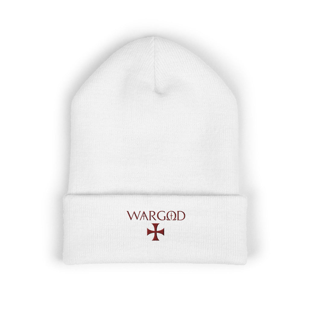 WARGOD Embroidered Cuffed Beanie — Minimal Cross Knit Hat