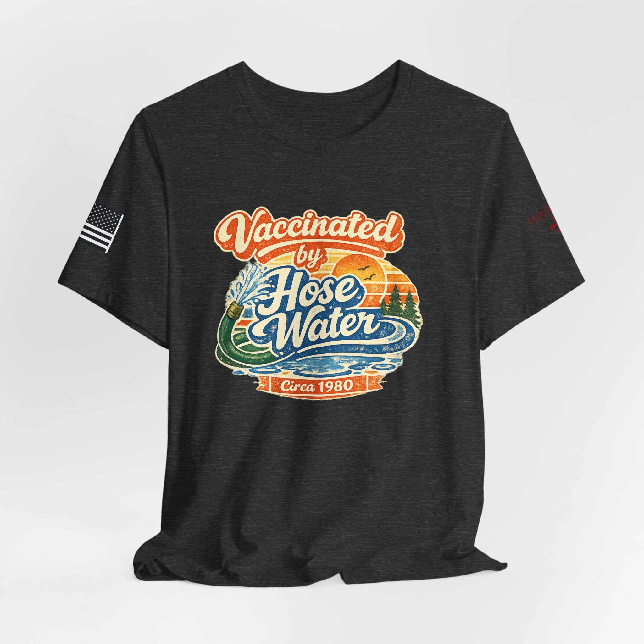 Vaccinated by Hose Water T-Shirt — Retro Beach Surf Tee (Circa 1980)