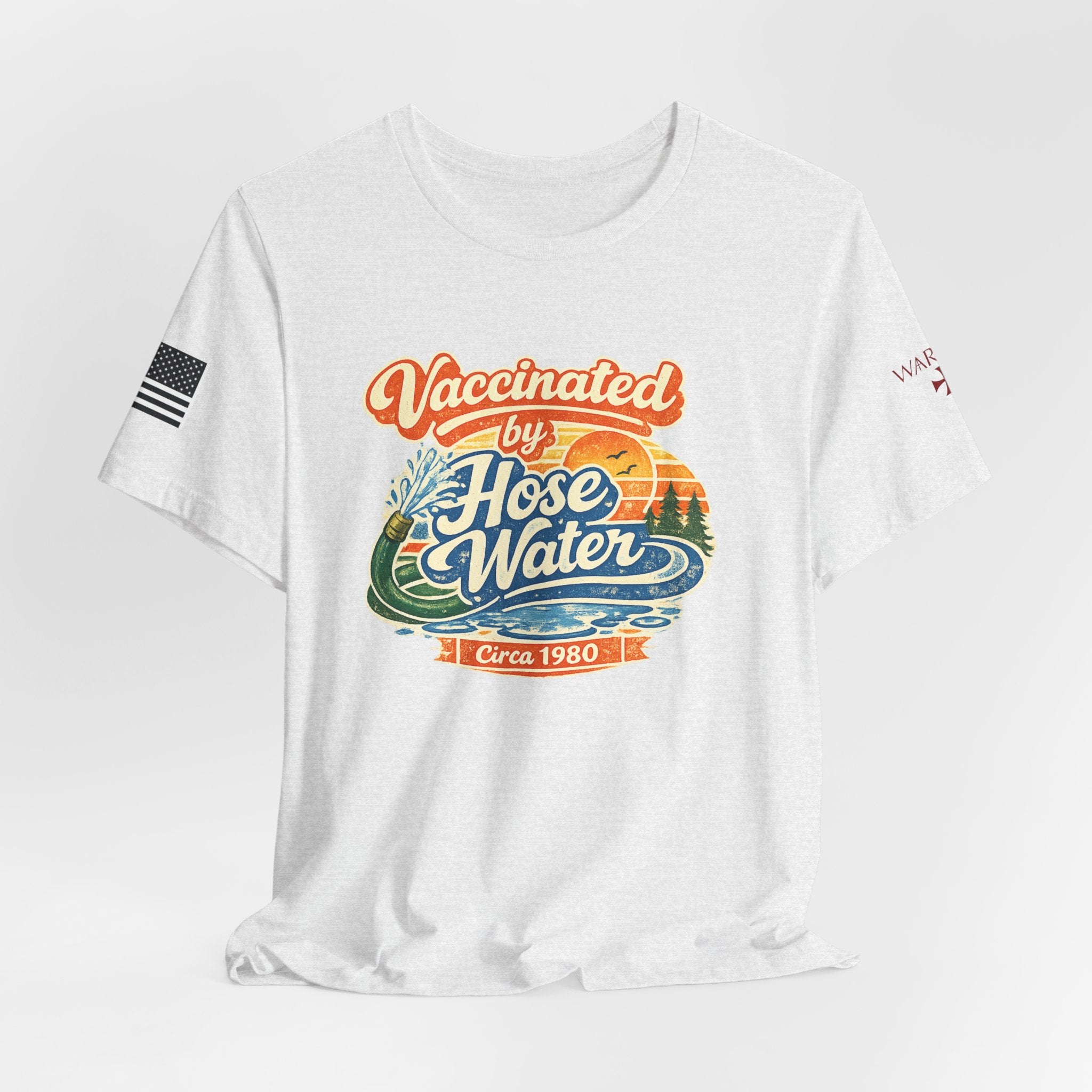 Vaccinated by Hose Water T-Shirt — Retro Beach Surf Tee (Circa 1980)