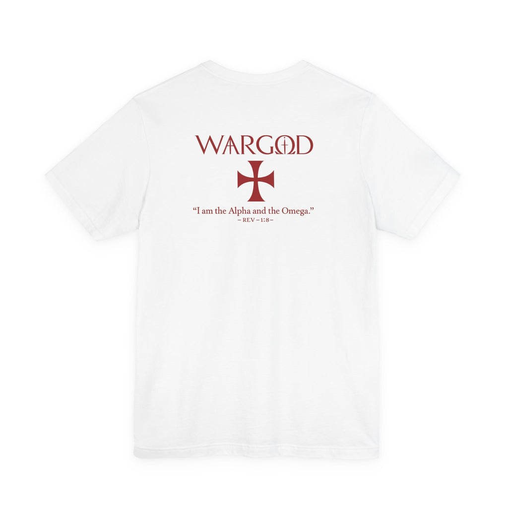 Wargod Cross Tee — "I am the Alpha and the Omega" Christian Graphic T‑Shirt