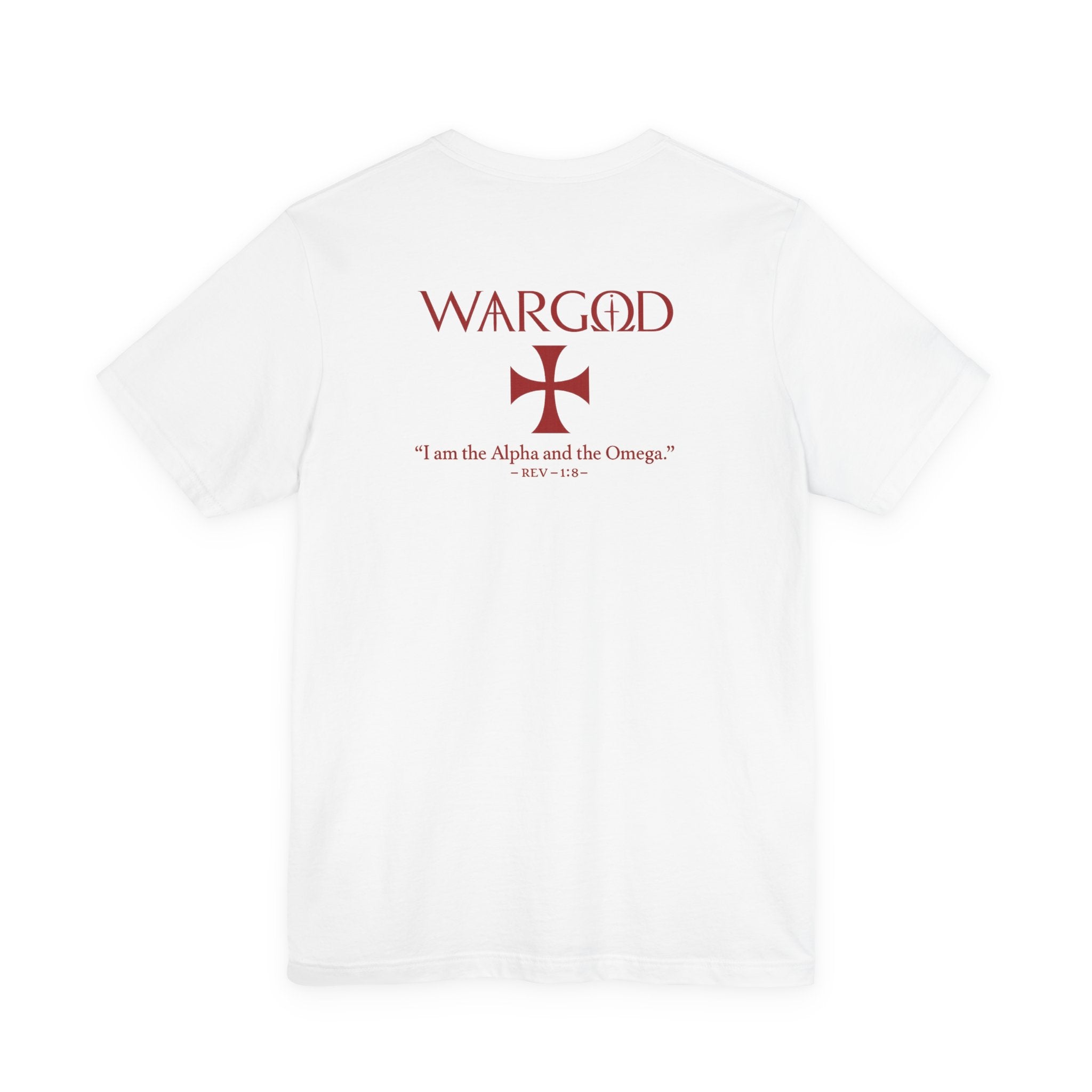 Wargod Cross Tee — "I am the Alpha and the Omega" Christian Graphic T‑Shirt