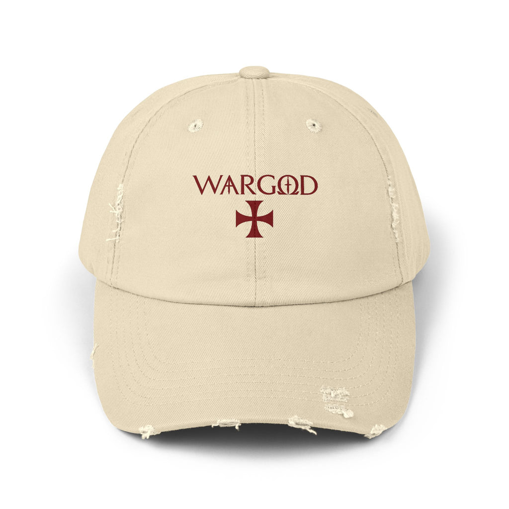 WARGOD Distressed Black Cap — Vintage Red Cross Logo