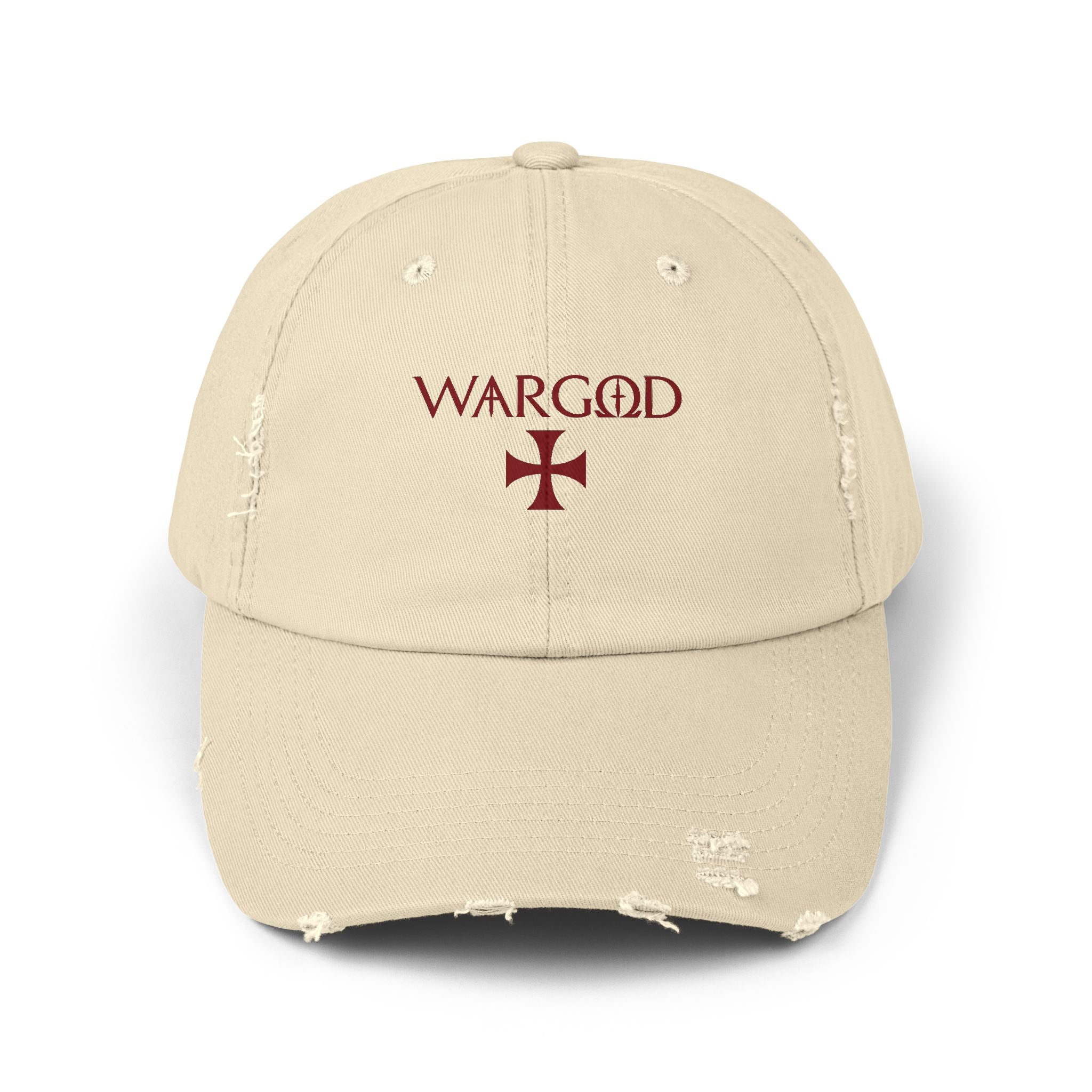 WARGOD Distressed Black Cap — Vintage Red Cross Logo