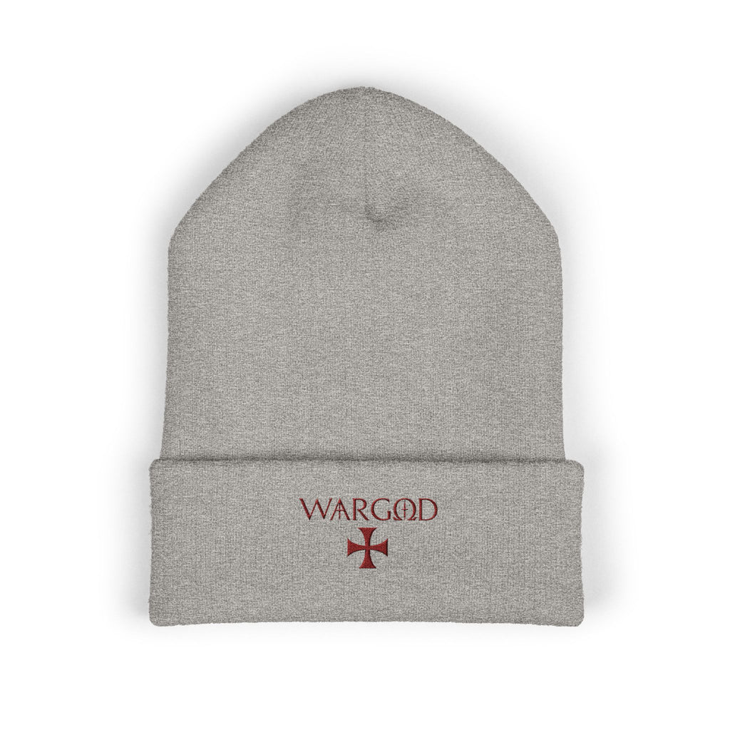 WARGOD Embroidered Cuffed Beanie — Minimal Cross Knit Hat