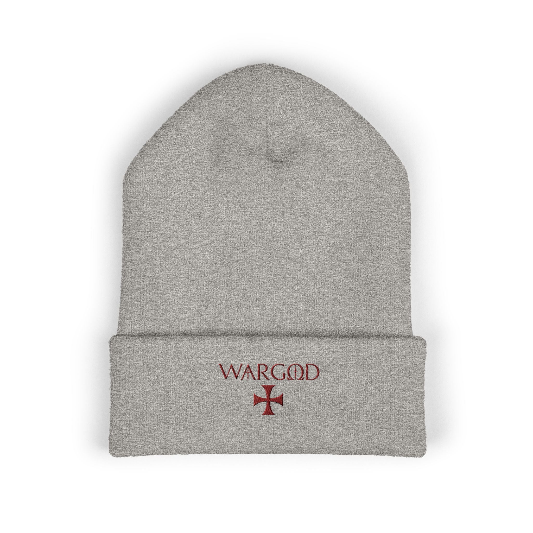 WARGOD Embroidered Cuffed Beanie — Minimal Cross Knit Hat