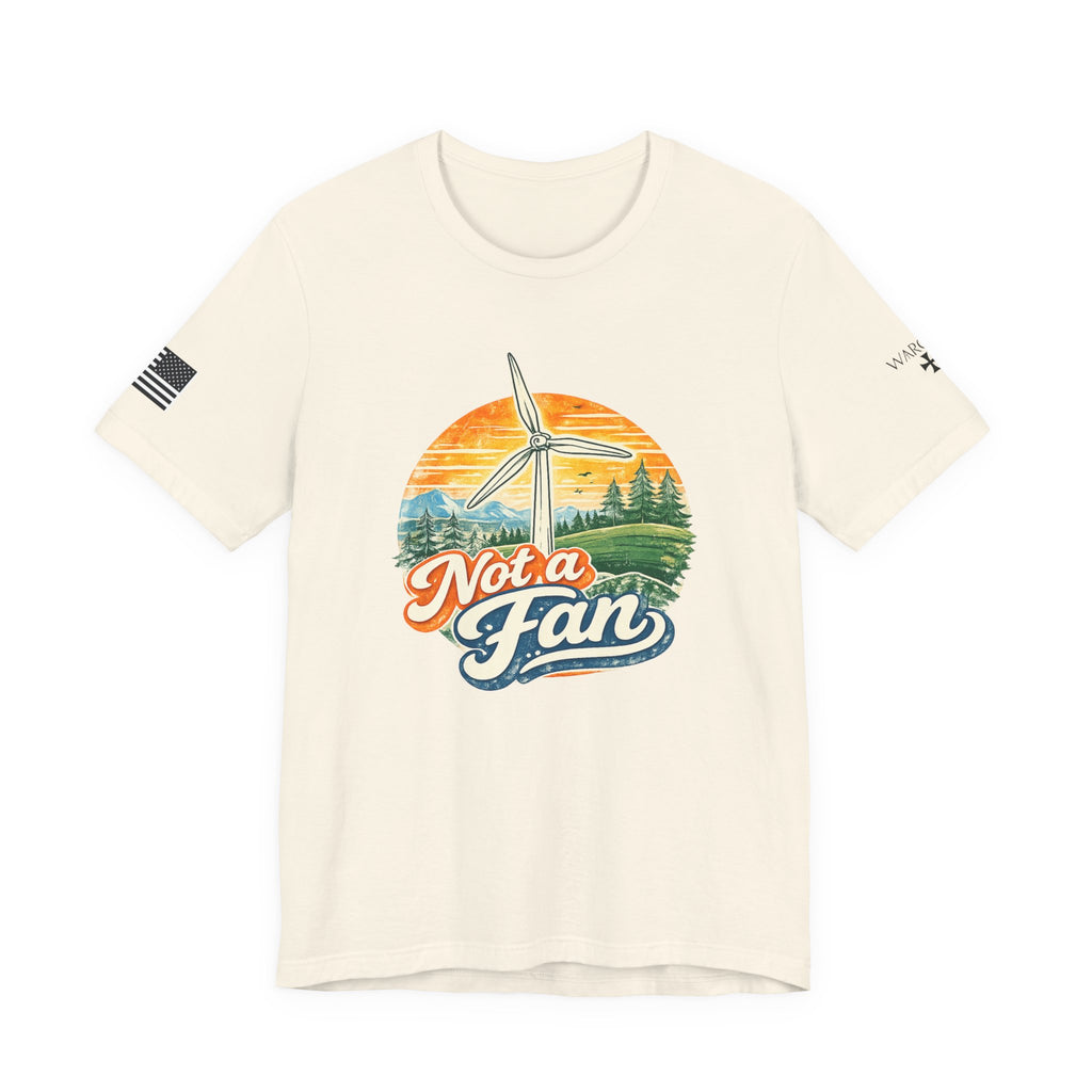 Not a Fan Wind Turbine T-Shirt — Retro Sunset Eco Humor Tee