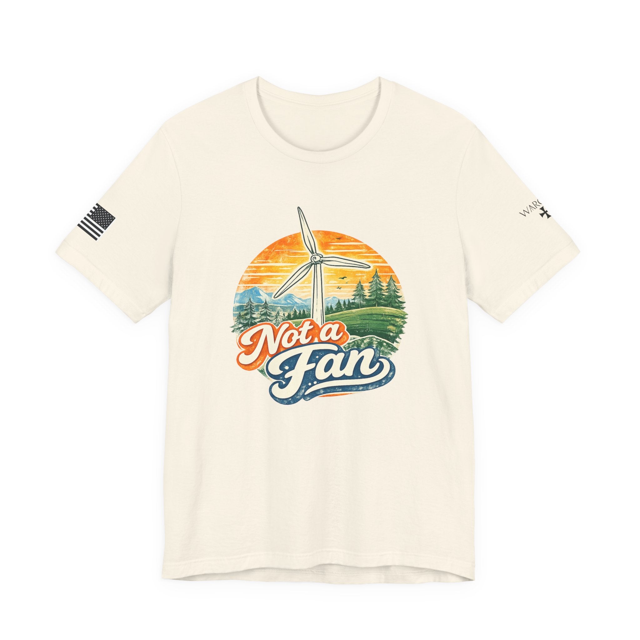 Not a Fan Wind Turbine T-Shirt — Retro Sunset Eco Humor Tee