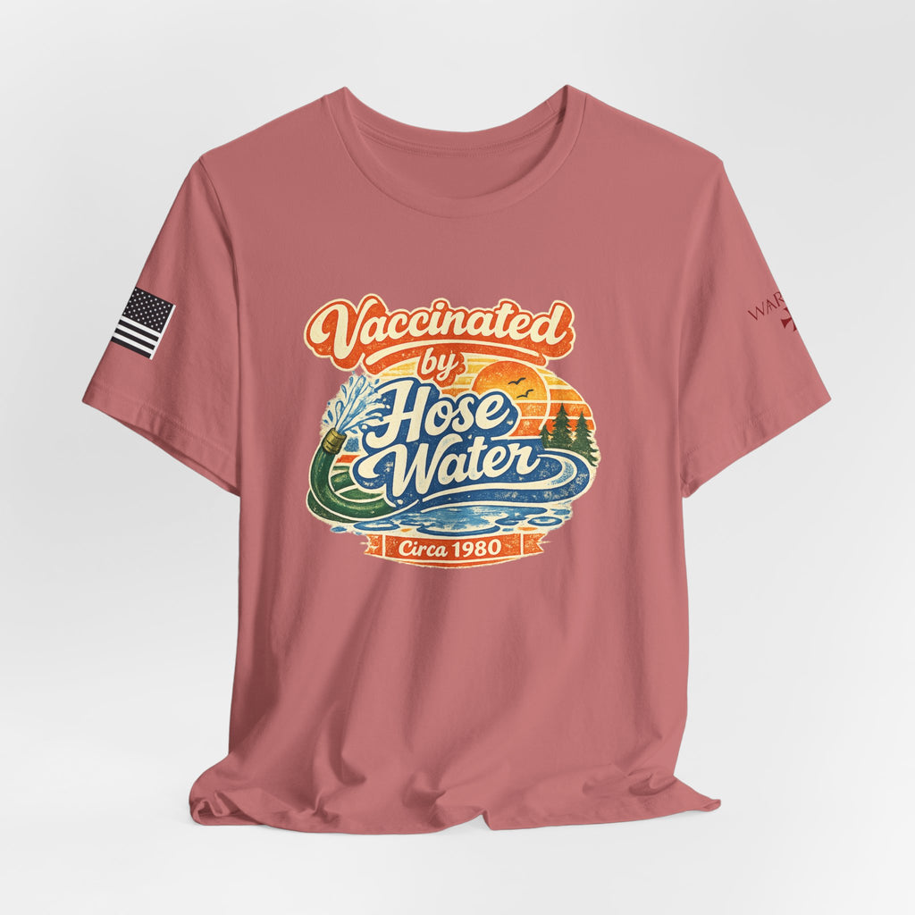 Vaccinated by Hose Water T-Shirt — Retro Beach Surf Tee (Circa 1980)