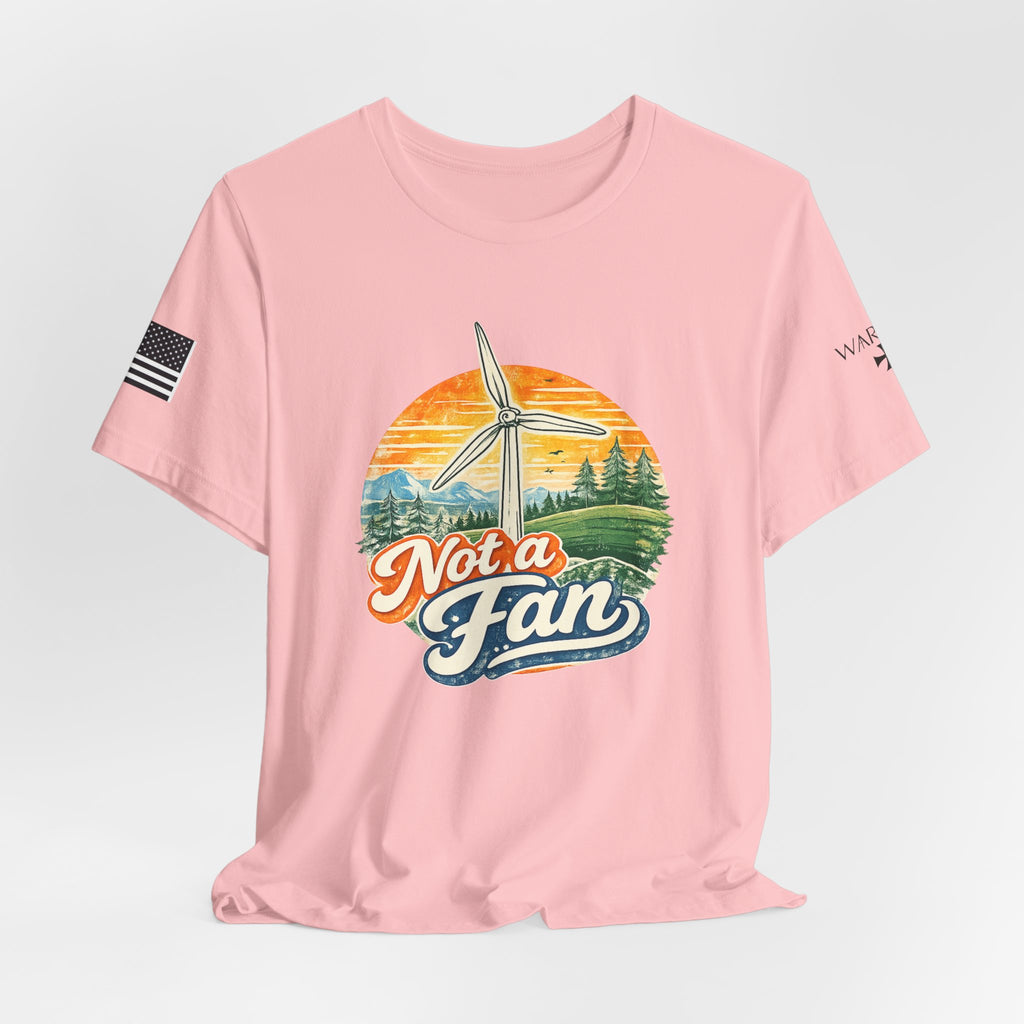 Not a Fan Wind Turbine T-Shirt — Retro Sunset Eco Humor Tee