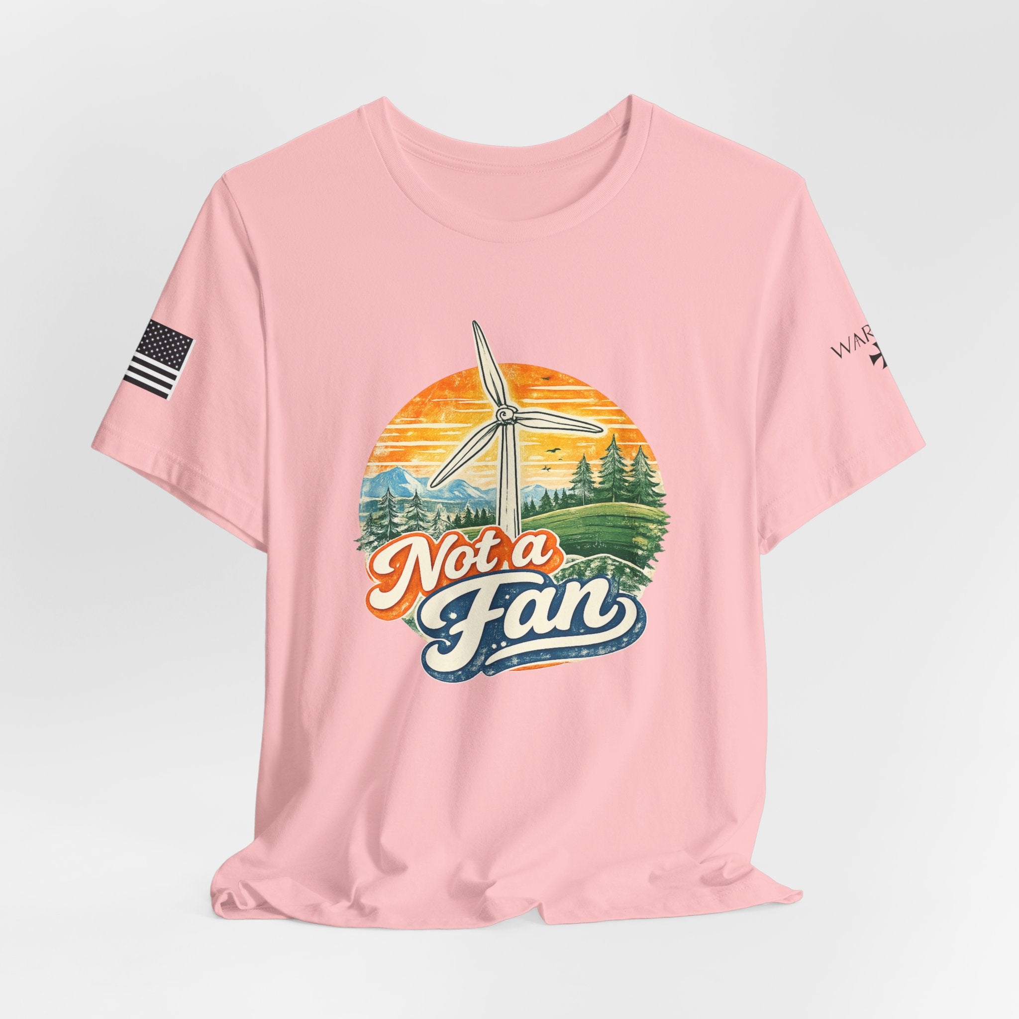 Not a Fan Wind Turbine T-Shirt — Retro Sunset Eco Humor Tee