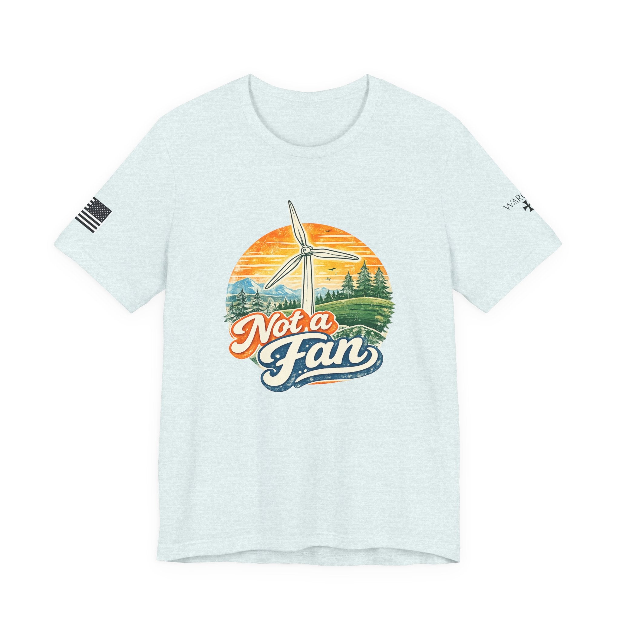 Not a Fan Wind Turbine T-Shirt — Retro Sunset Eco Humor Tee