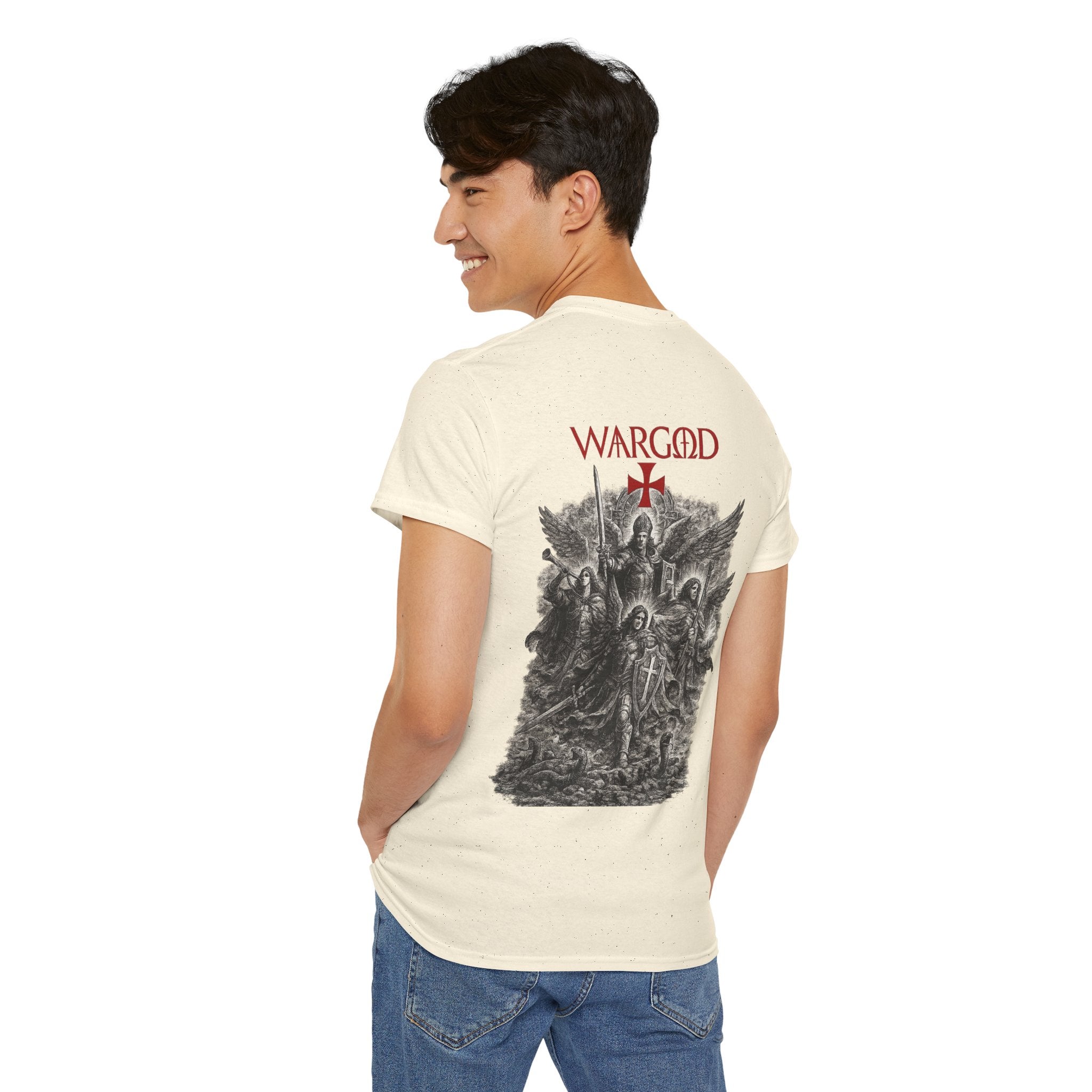 Band Tee — "WARGOD" Gothic Cross Archangel Graphic T-Shirt