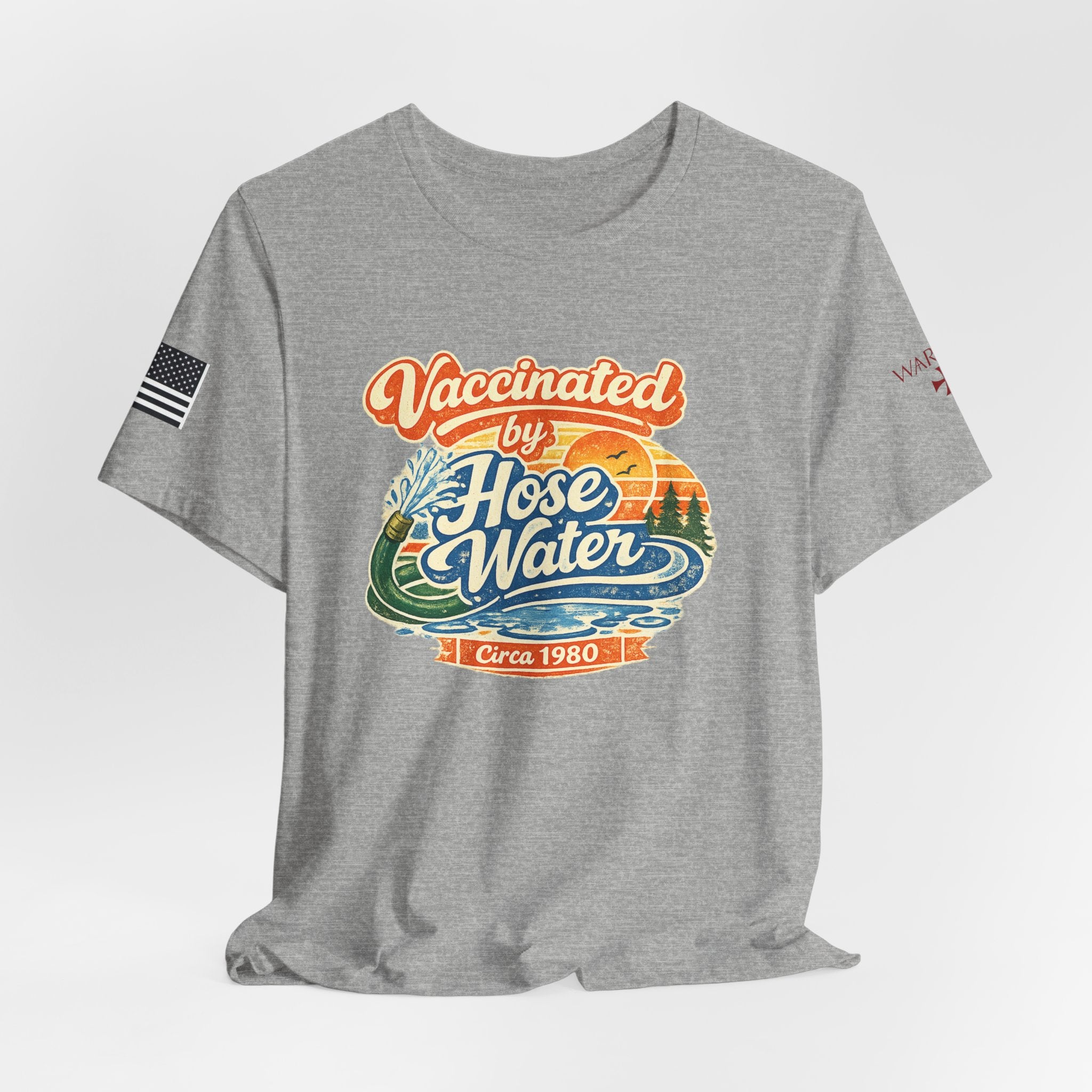 Vaccinated by Hose Water T-Shirt — Retro Beach Surf Tee (Circa 1980)