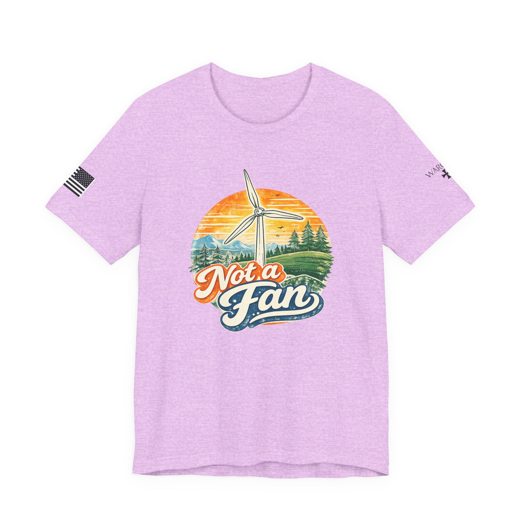 Not a Fan Wind Turbine T-Shirt — Retro Sunset Eco Humor Tee
