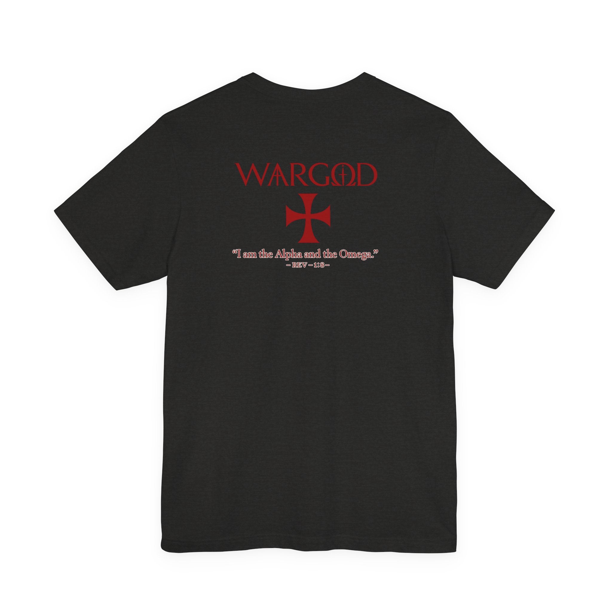 Wargod Cross Tee — "I am the Alpha and the Omega" Christian Graphic T‑Shirt