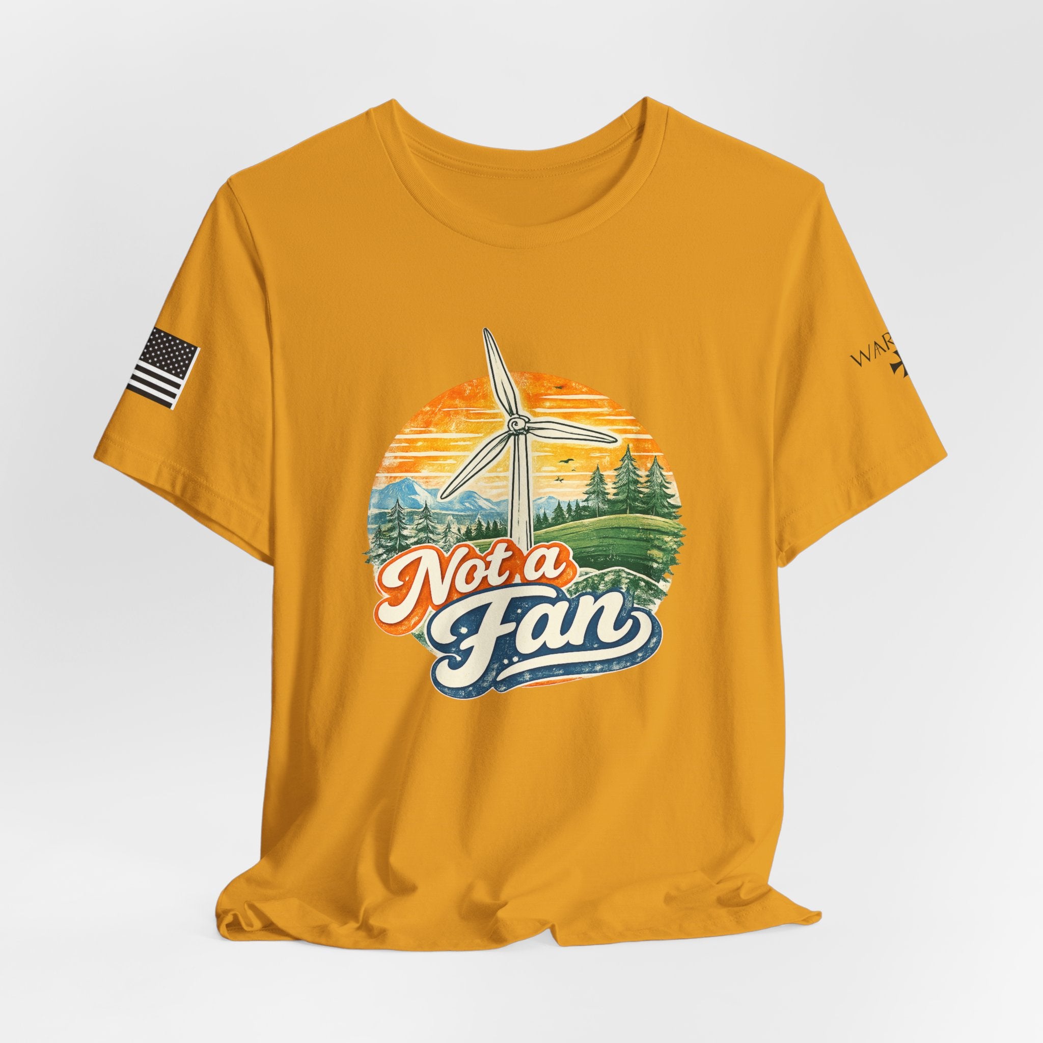 Not a Fan Wind Turbine T-Shirt — Retro Sunset Eco Humor Tee