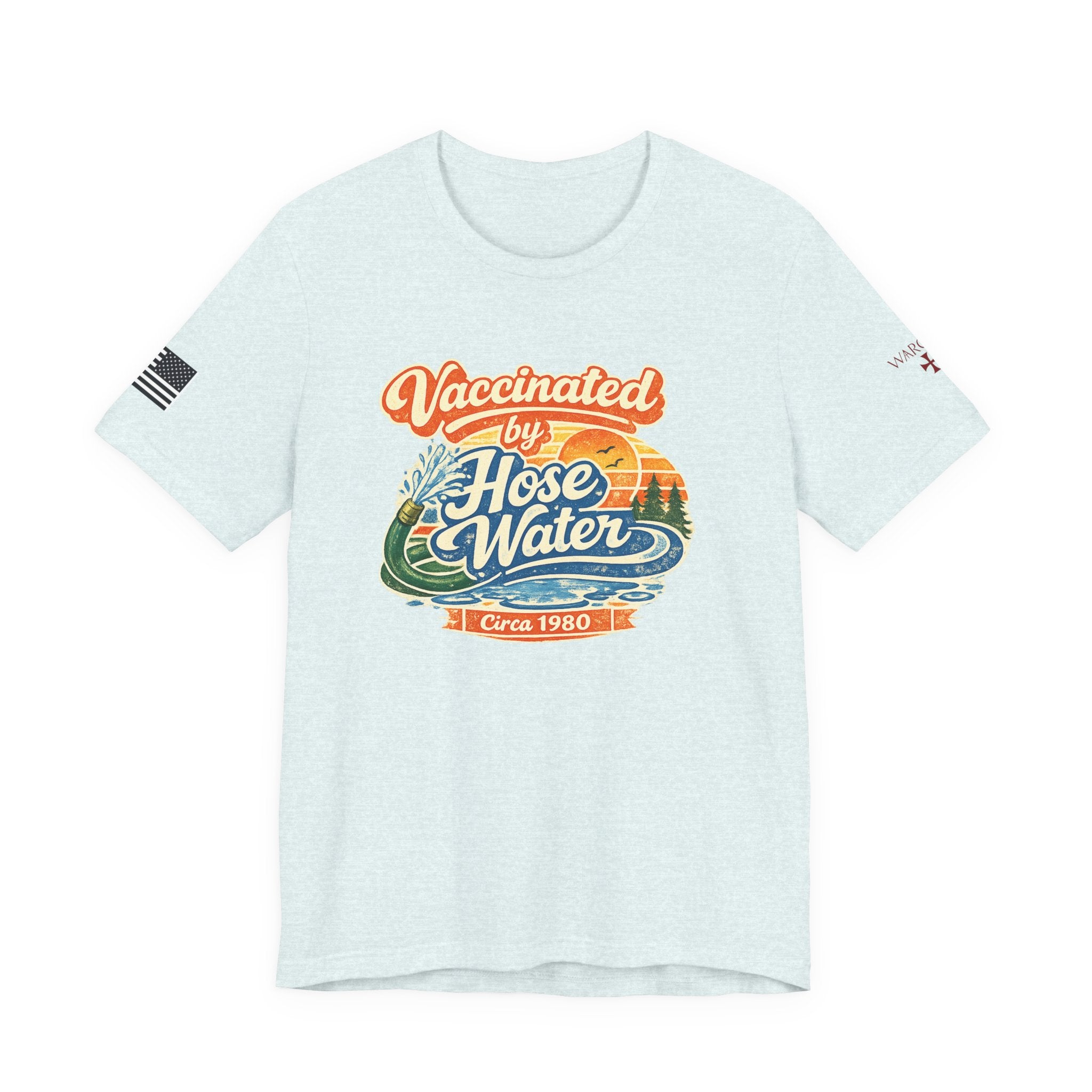 Vaccinated by Hose Water T-Shirt — Retro Beach Surf Tee (Circa 1980)