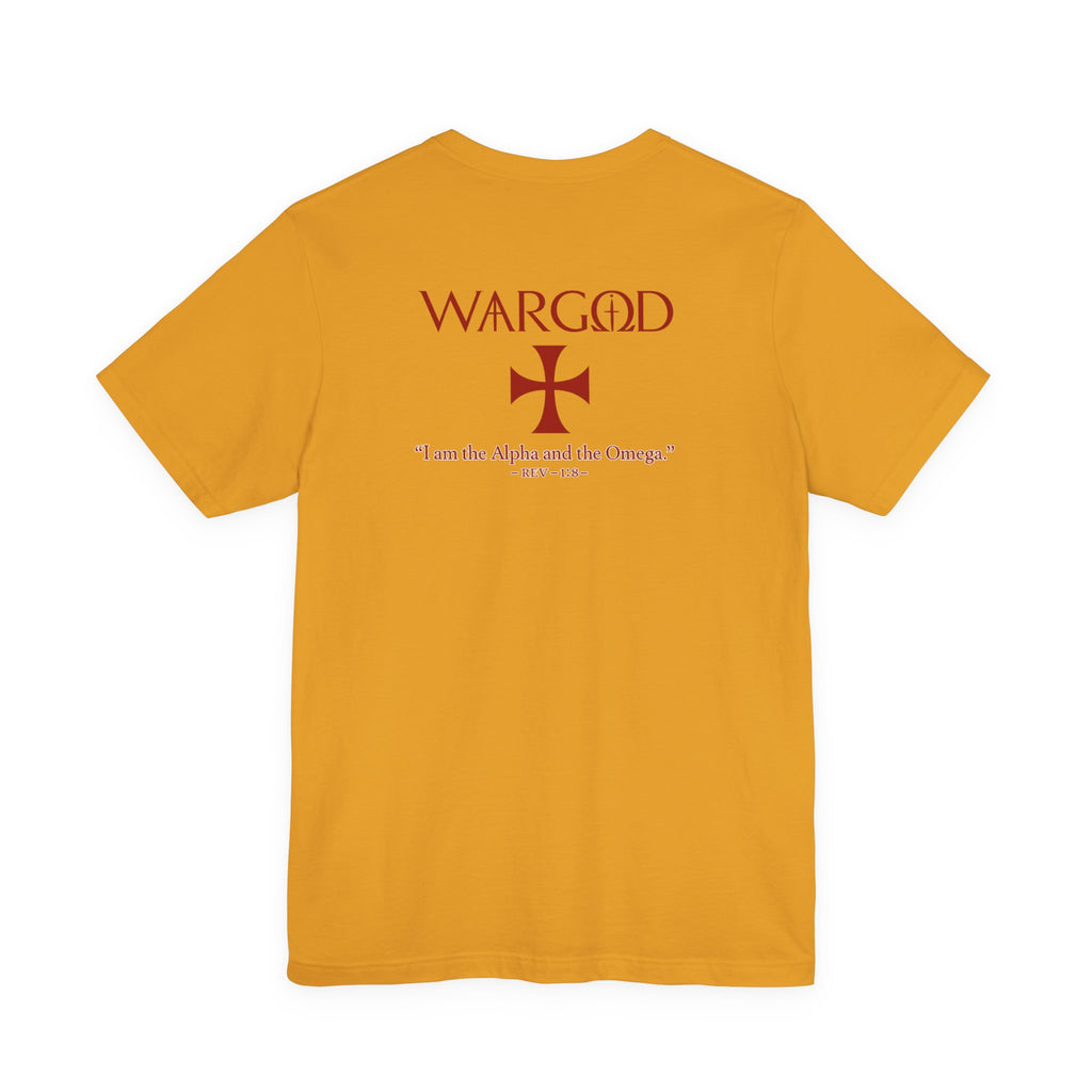 Wargod Cross Tee — "I am the Alpha and the Omega" Christian Graphic T‑Shirt