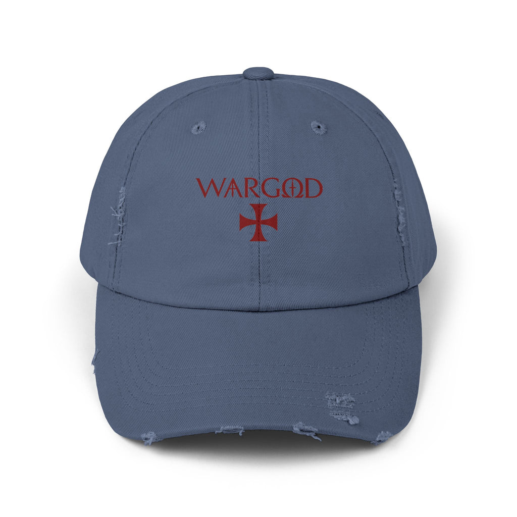 WARGOD Distressed Black Cap — Vintage Red Cross Logo