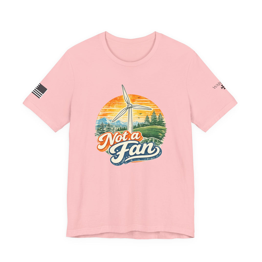 Not a Fan Wind Turbine T-Shirt — Retro Sunset Eco Humor Tee