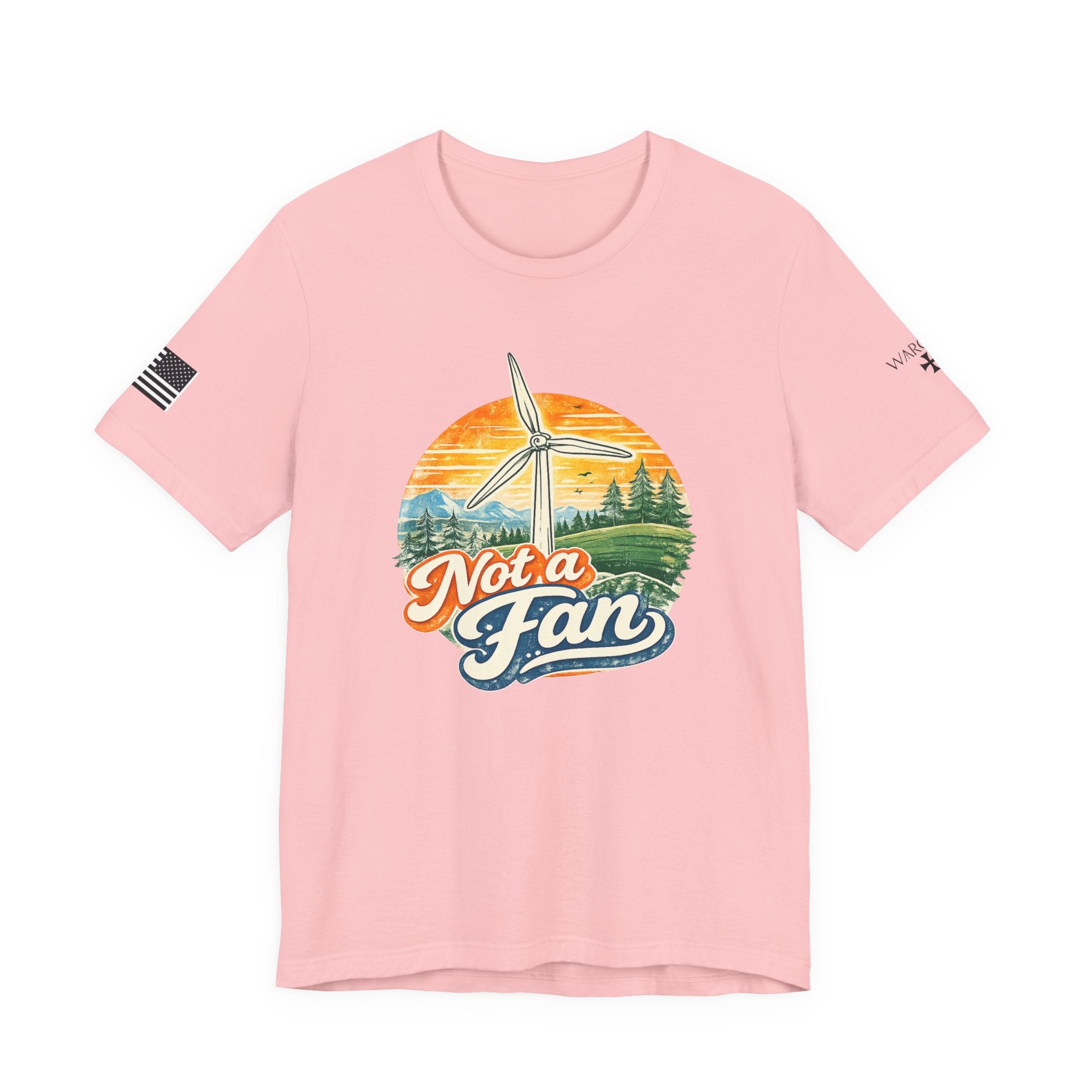Not a Fan Wind Turbine T-Shirt — Retro Sunset Eco Humor Tee