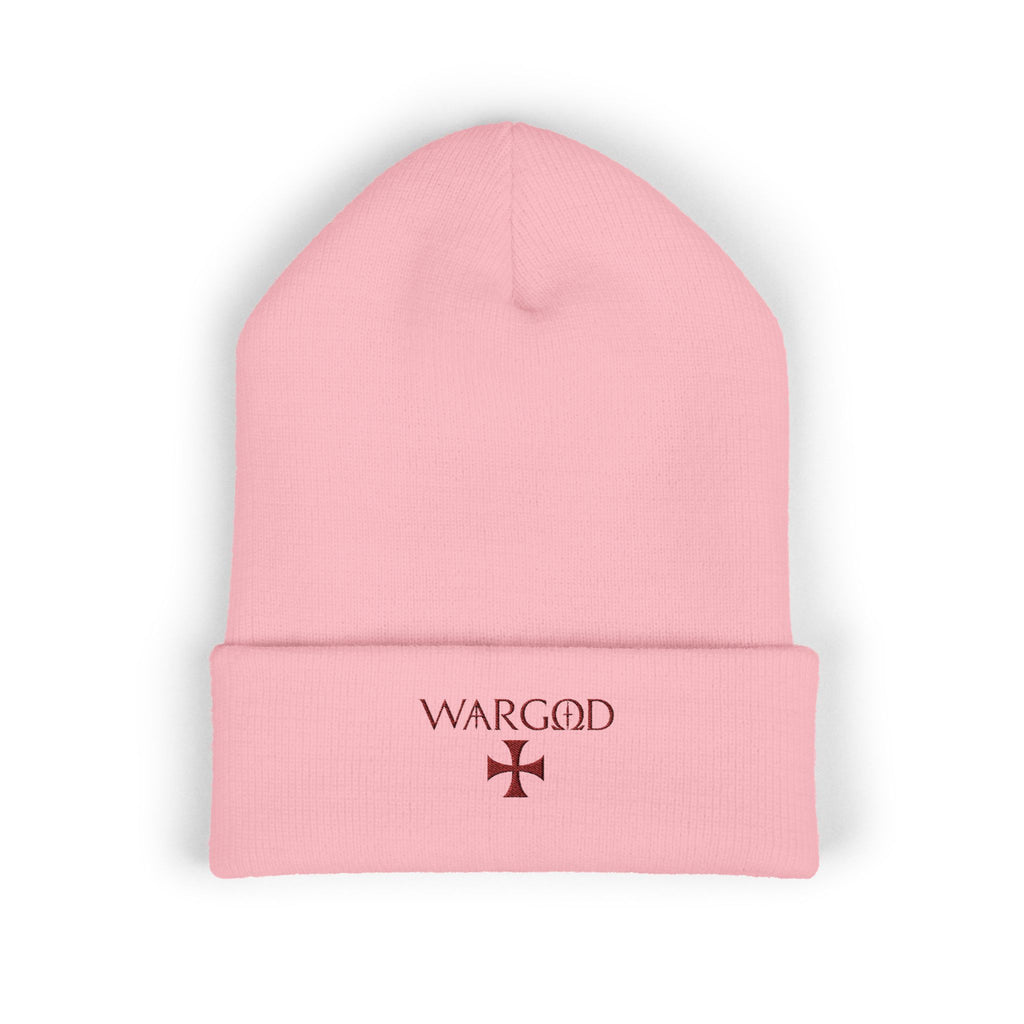 WARGOD Embroidered Cuffed Beanie — Minimal Cross Knit Hat