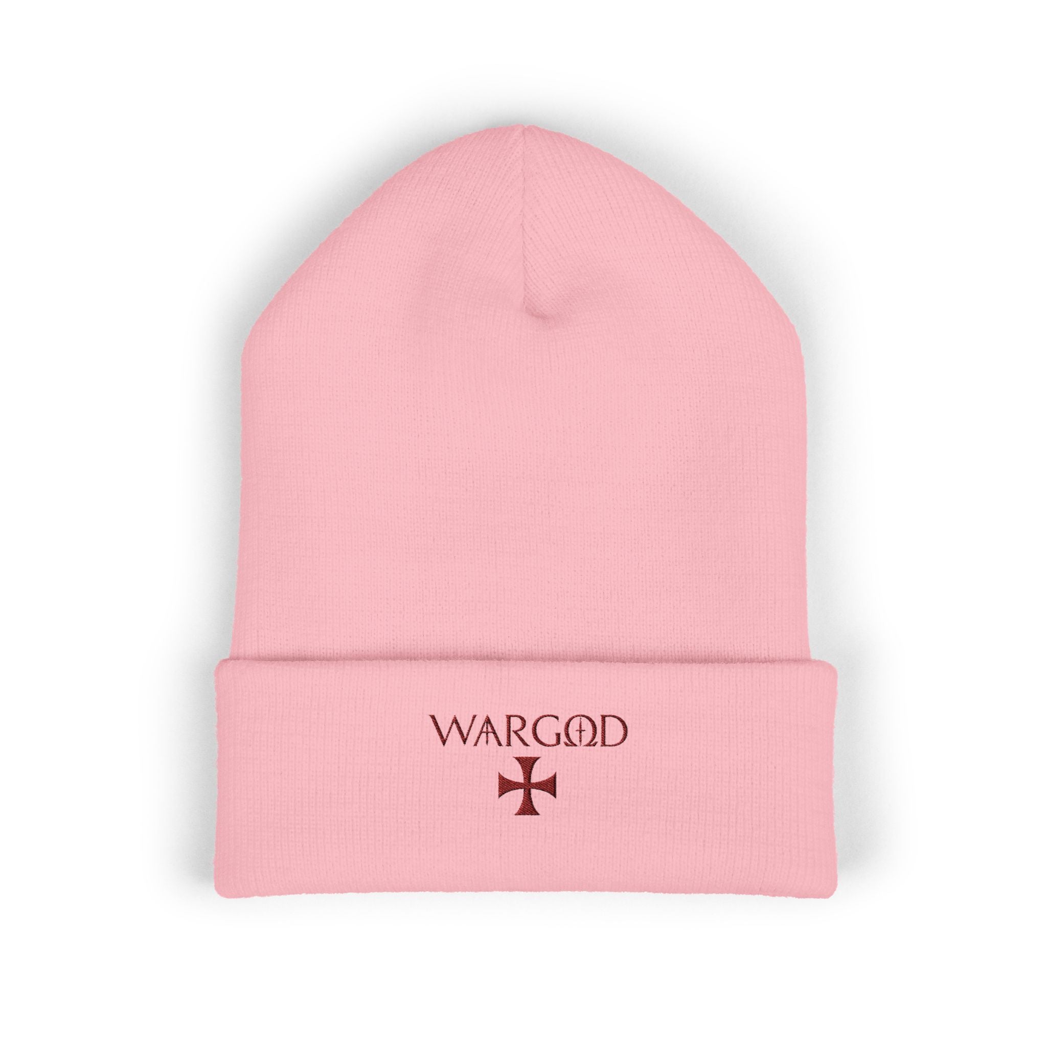 WARGOD Embroidered Cuffed Beanie — Minimal Cross Knit Hat