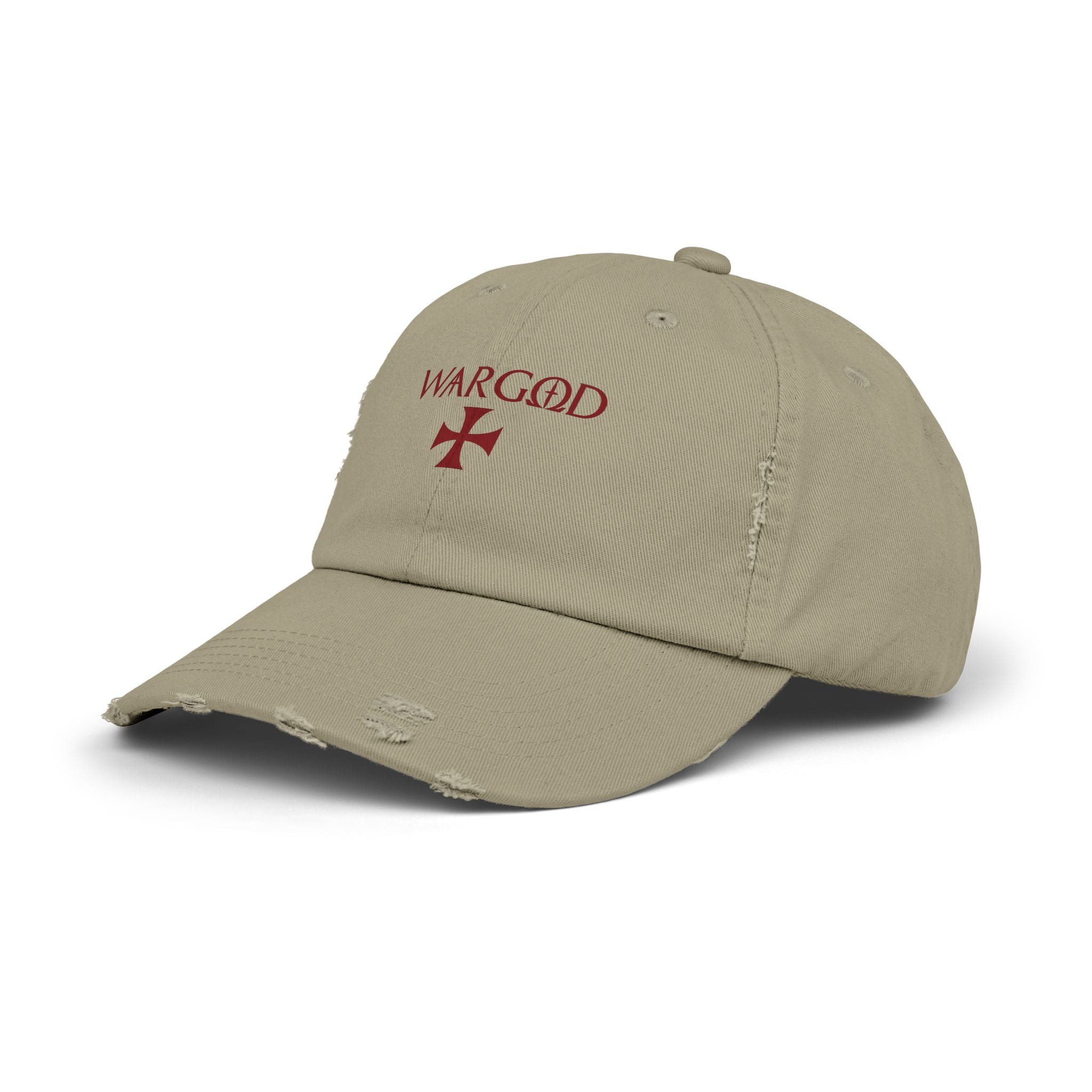 WARGOD Distressed Black Cap — Vintage Red Cross Logo
