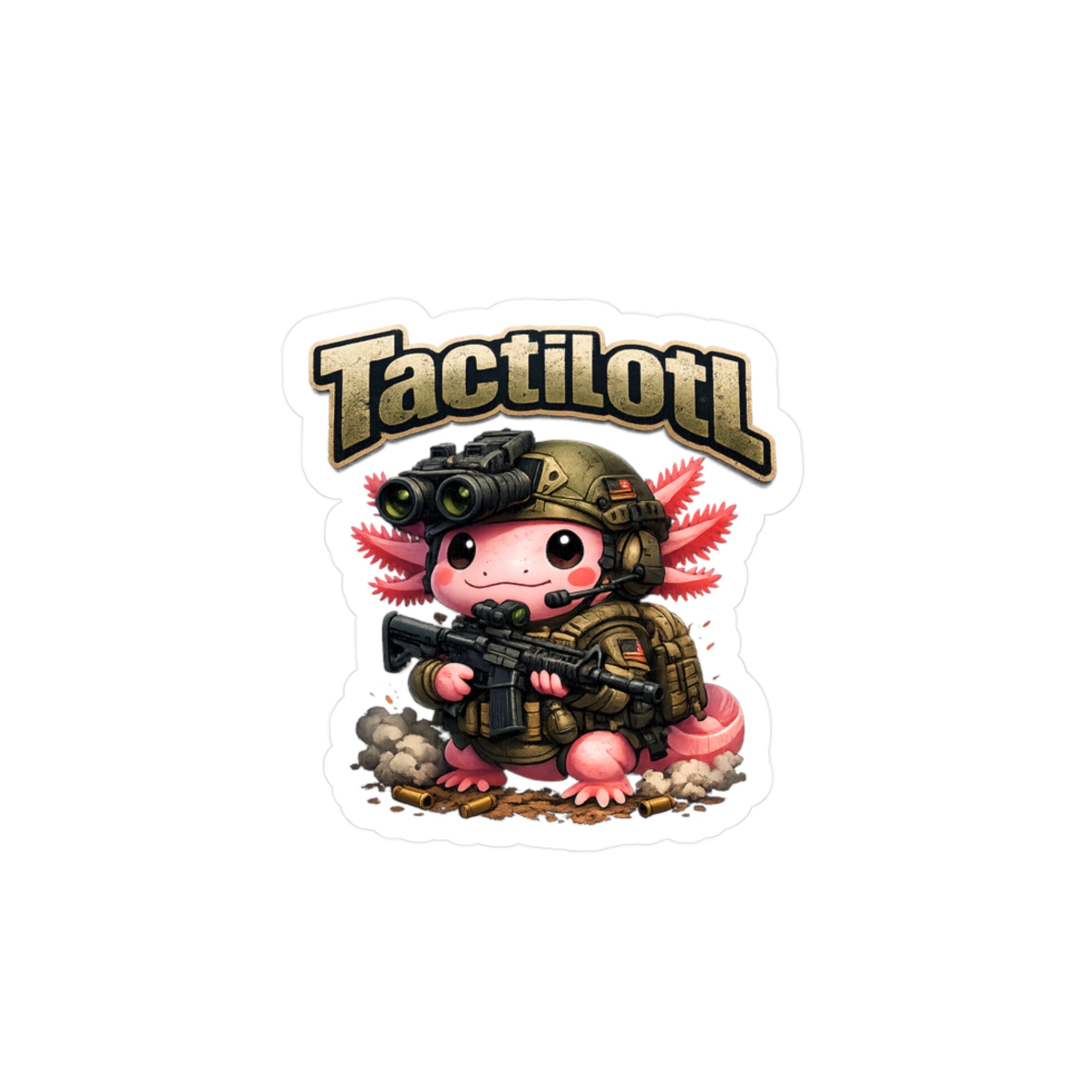 Tactilotl Soldier Axolotl Vinyl Sticker — Cute Tactical Kiss-Cut Decal