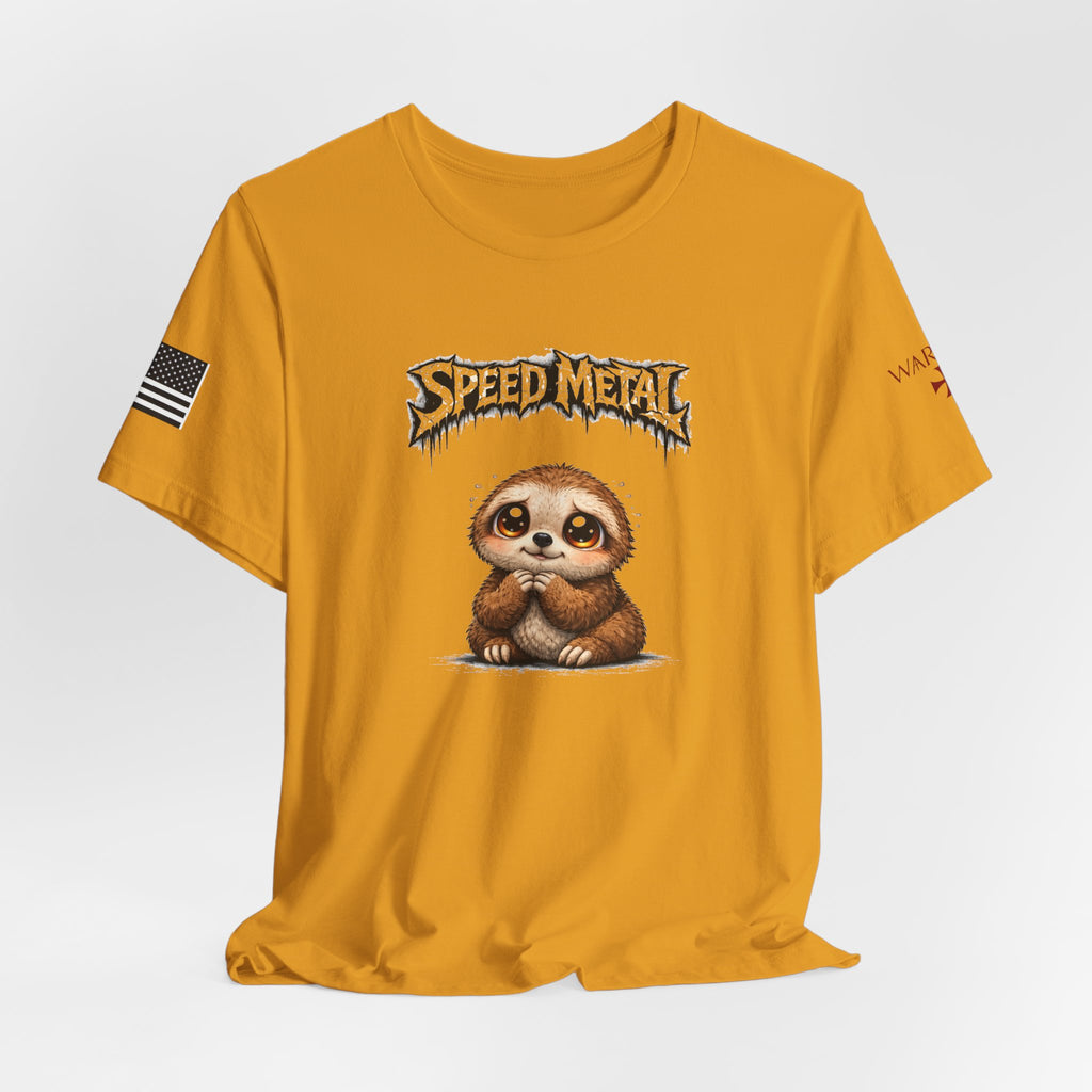 Speed Metal Sloth T-Shirt — Cute Sloth Graphic Tee for Metal Fans
