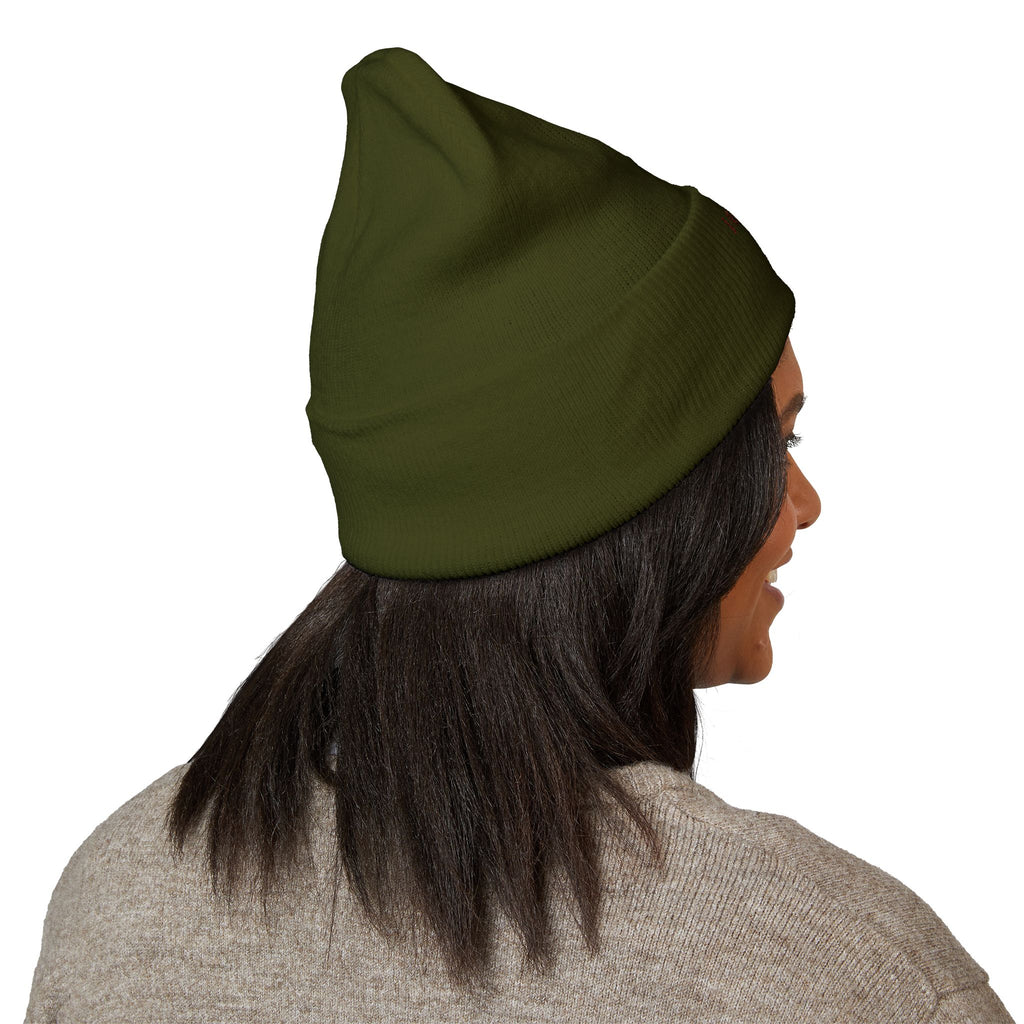WARGOD Embroidered Cuffed Beanie — Minimal Cross Knit Hat