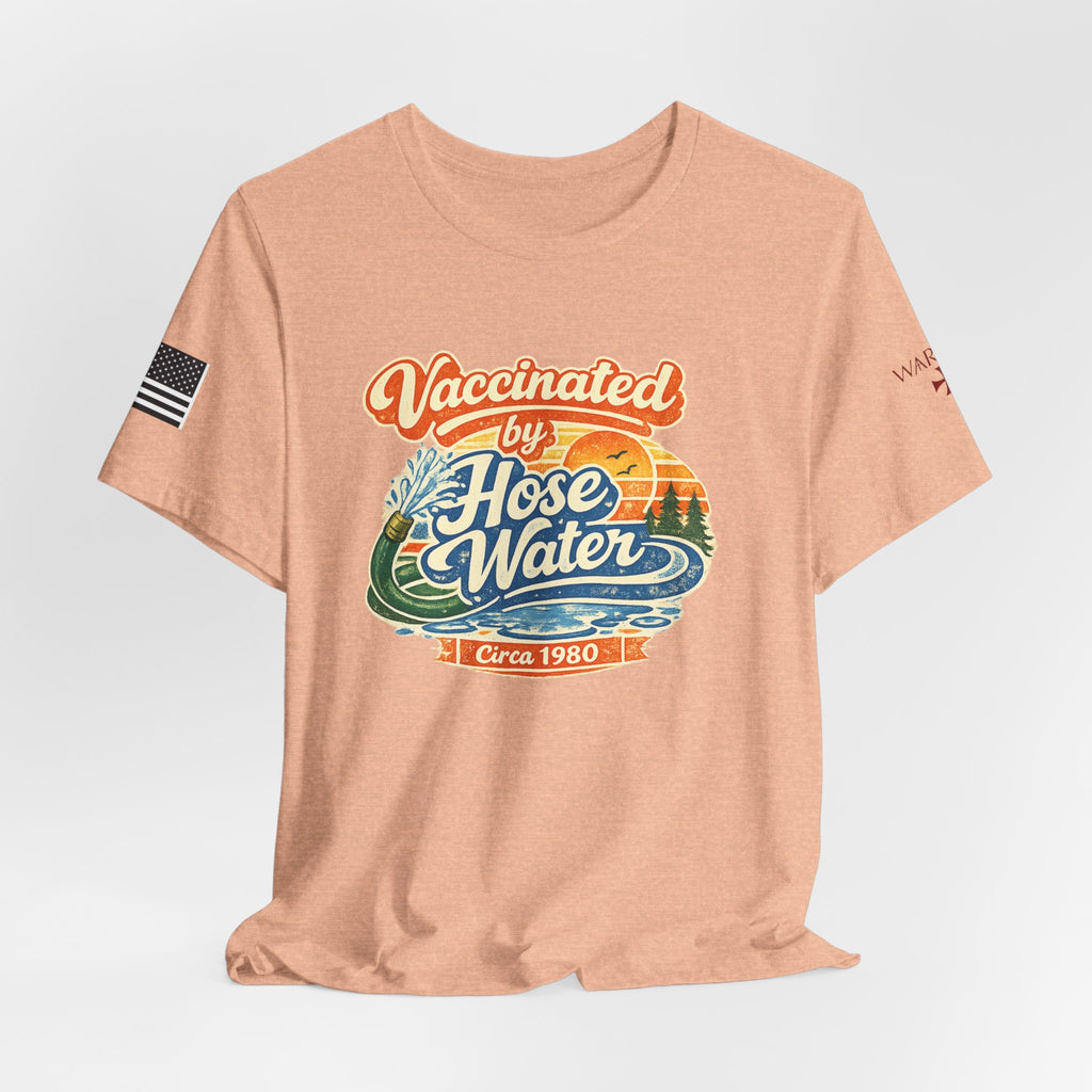 Vaccinated by Hose Water T-Shirt — Retro Beach Surf Tee (Circa 1980)