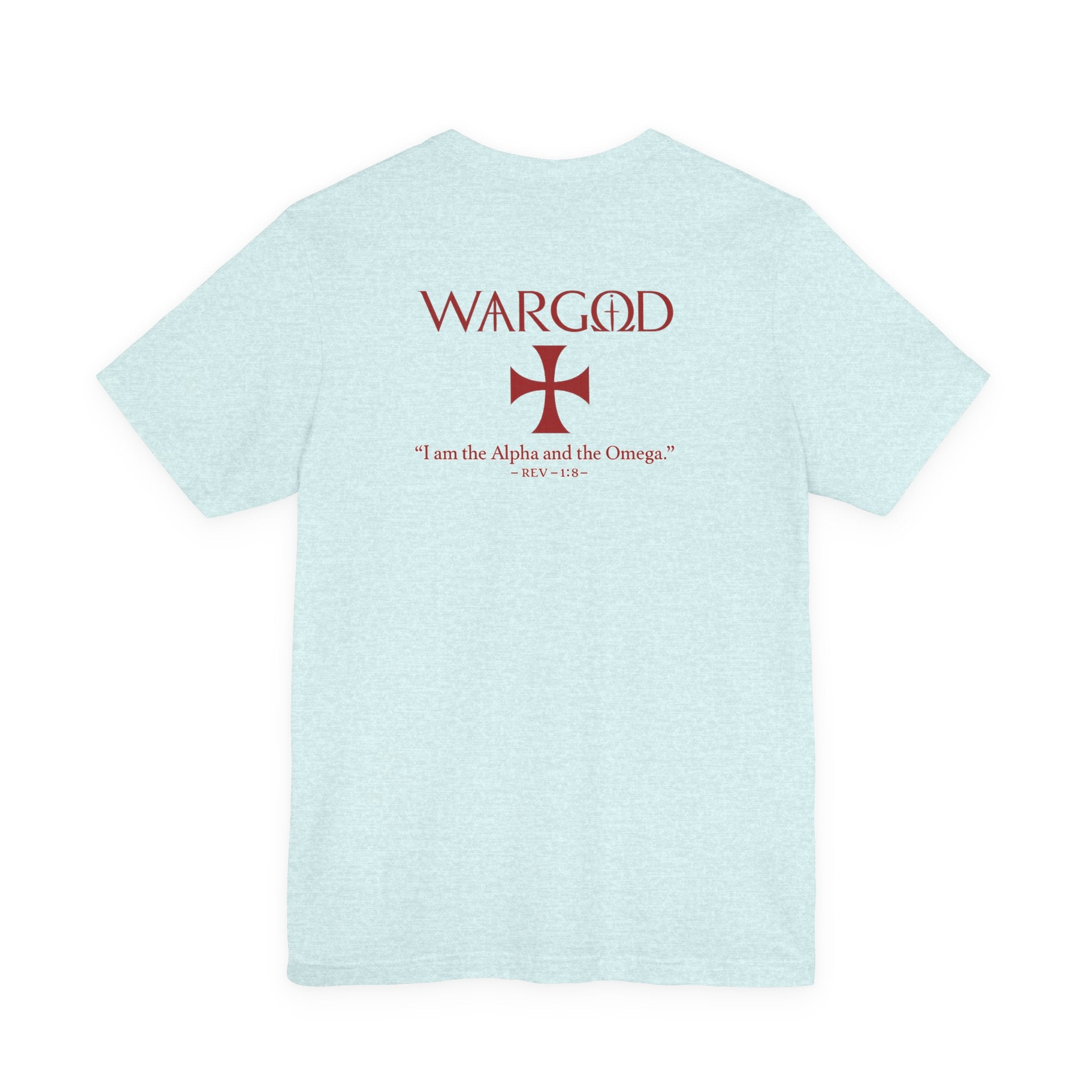 Wargod Cross Tee — "I am the Alpha and the Omega" Christian Graphic T‑Shirt