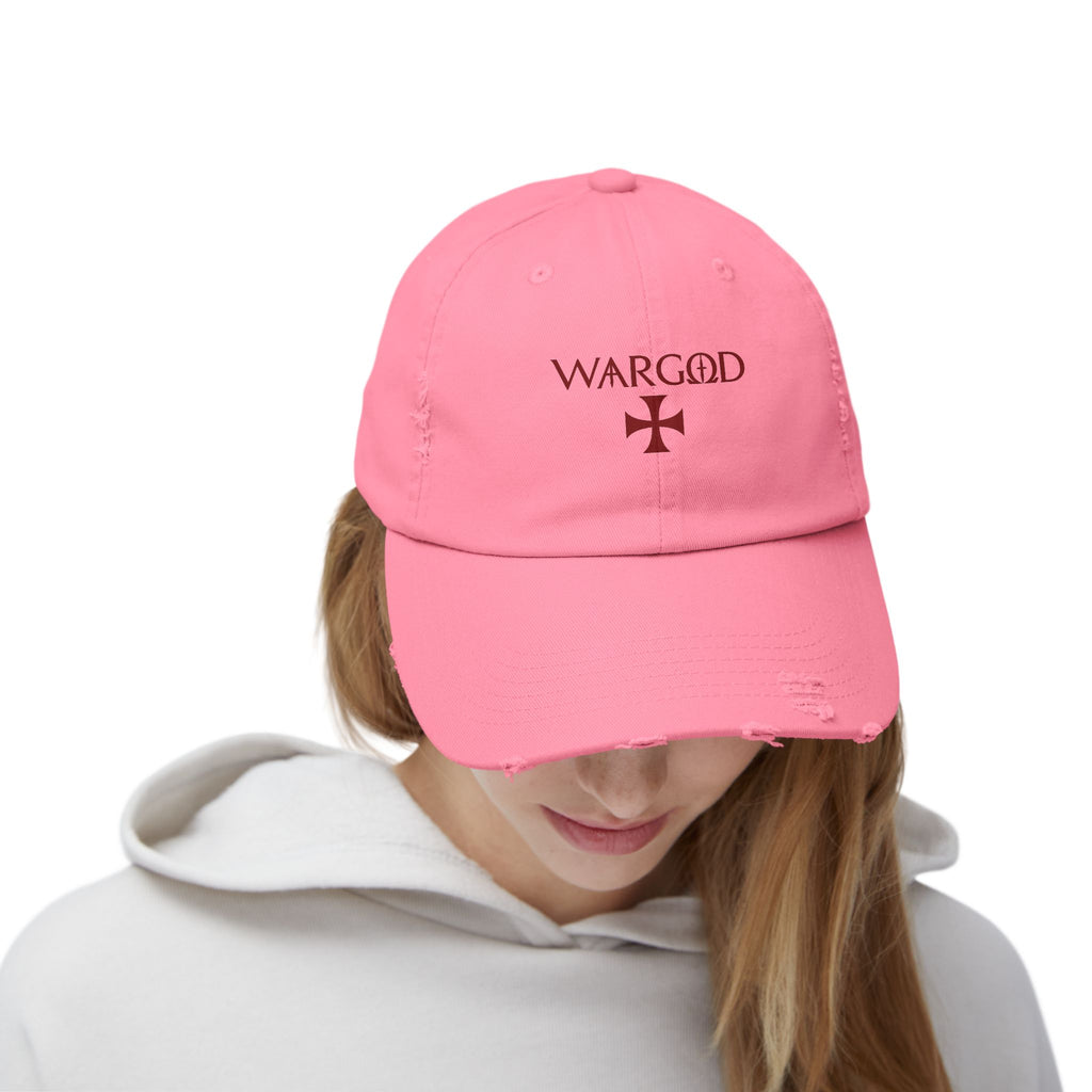WARGOD Distressed Black Cap — Vintage Red Cross Logo